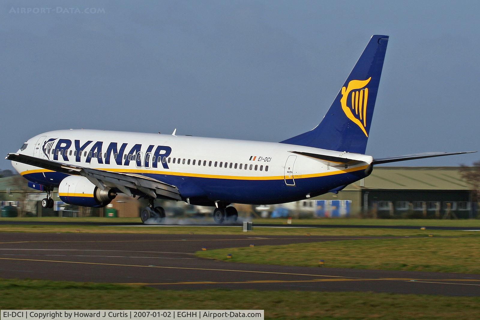 EI-DCI, 2004 Boeing 737-8AS C/N 33567, Ryanair (pre winglets), at the moment of touchdown.