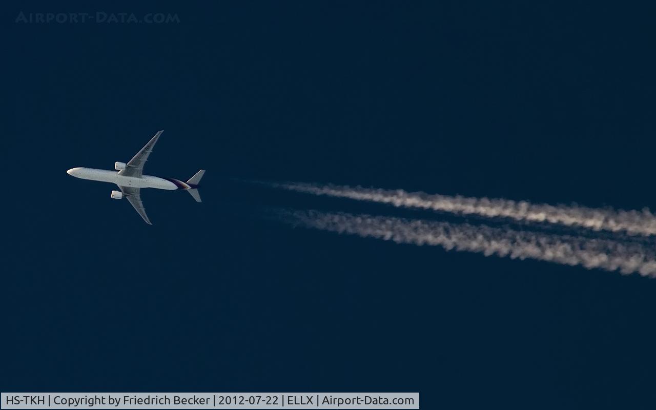 HS-TKH, 2007 Boeing 777-35R/ER C/N 35158/637, Thai Airways B777-35R  cruising westbound over Luxembourg