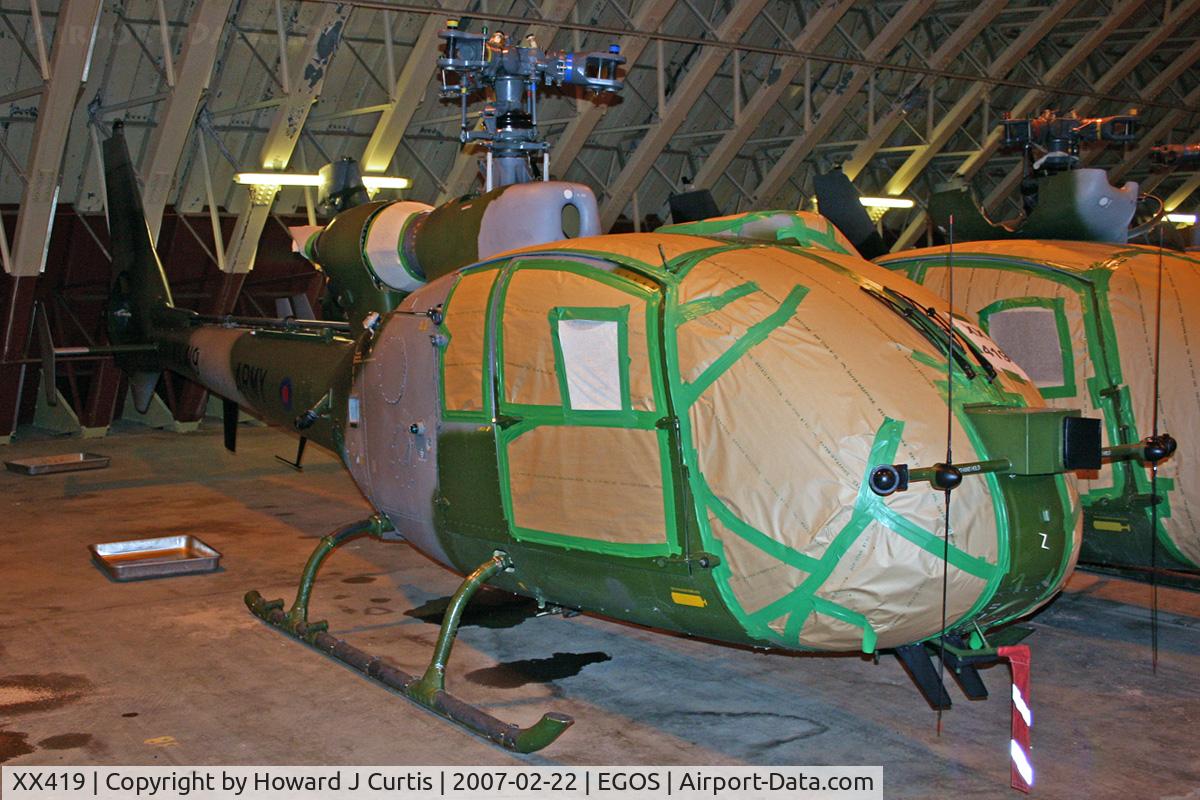 XX419, 1975 Westland SA-341B Gazelle AH1 C/N 1381, Army Air Corps, in store