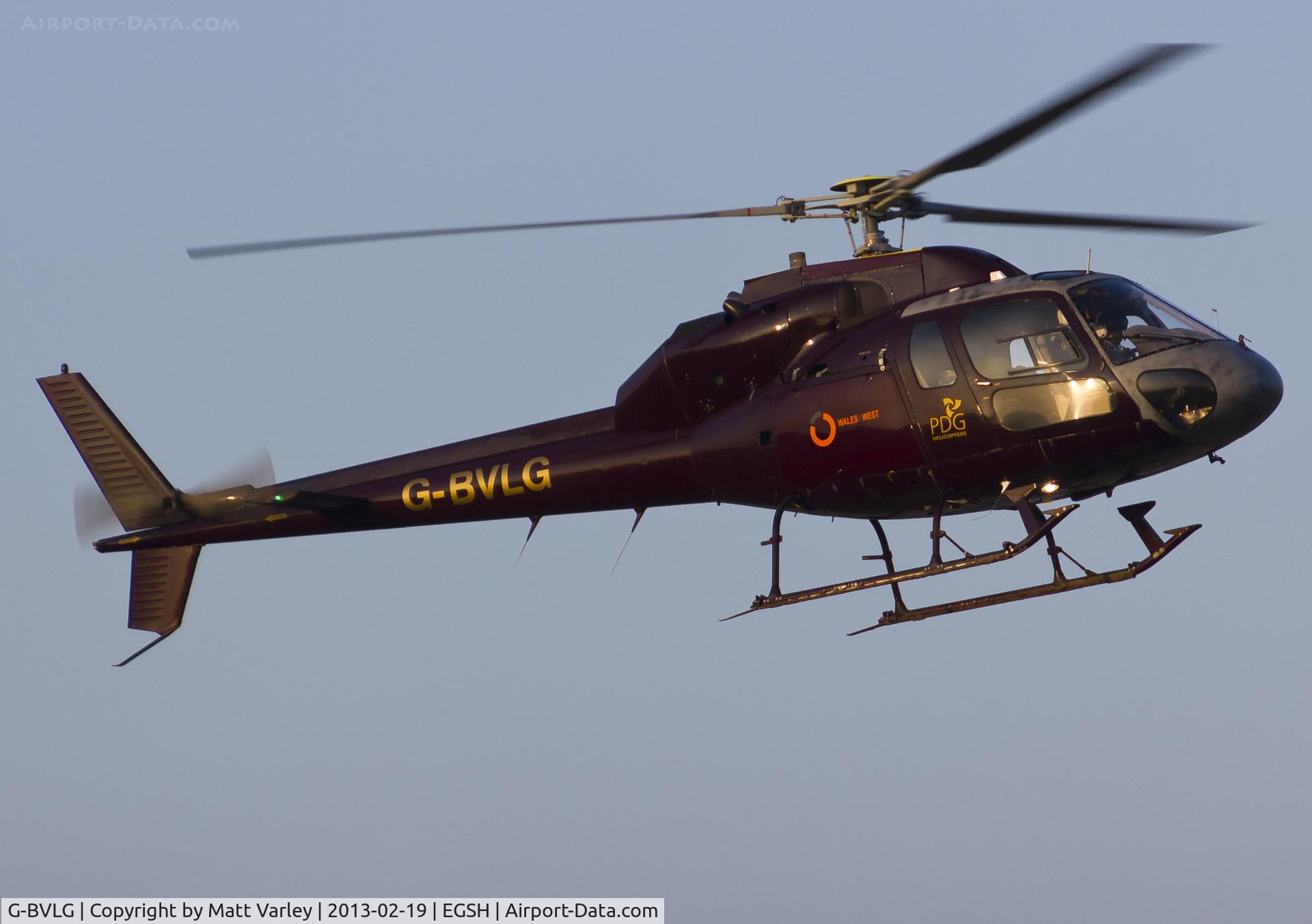G-BVLG, 1980 Aerospatiale AS-355F-1 Ecureuil 2 C/N 5011, Arriving at EGSH in the setting sun.