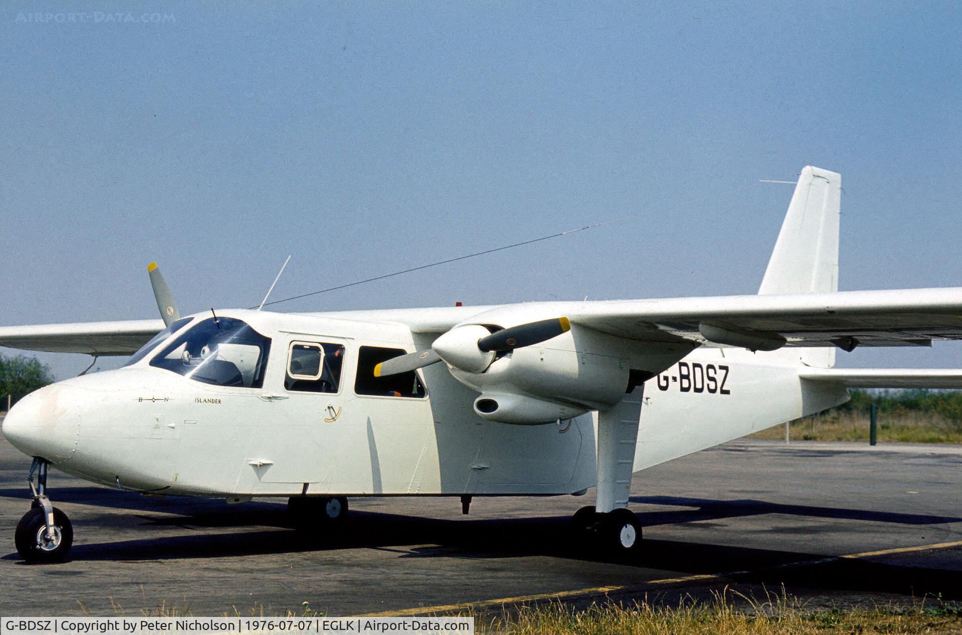 G-BDSZ, 1976 Britten-Norman BN-2A-26 Islander C/N 514, BN-2A-26 Islander as seen at Blackbushe in the Summer of 1976.