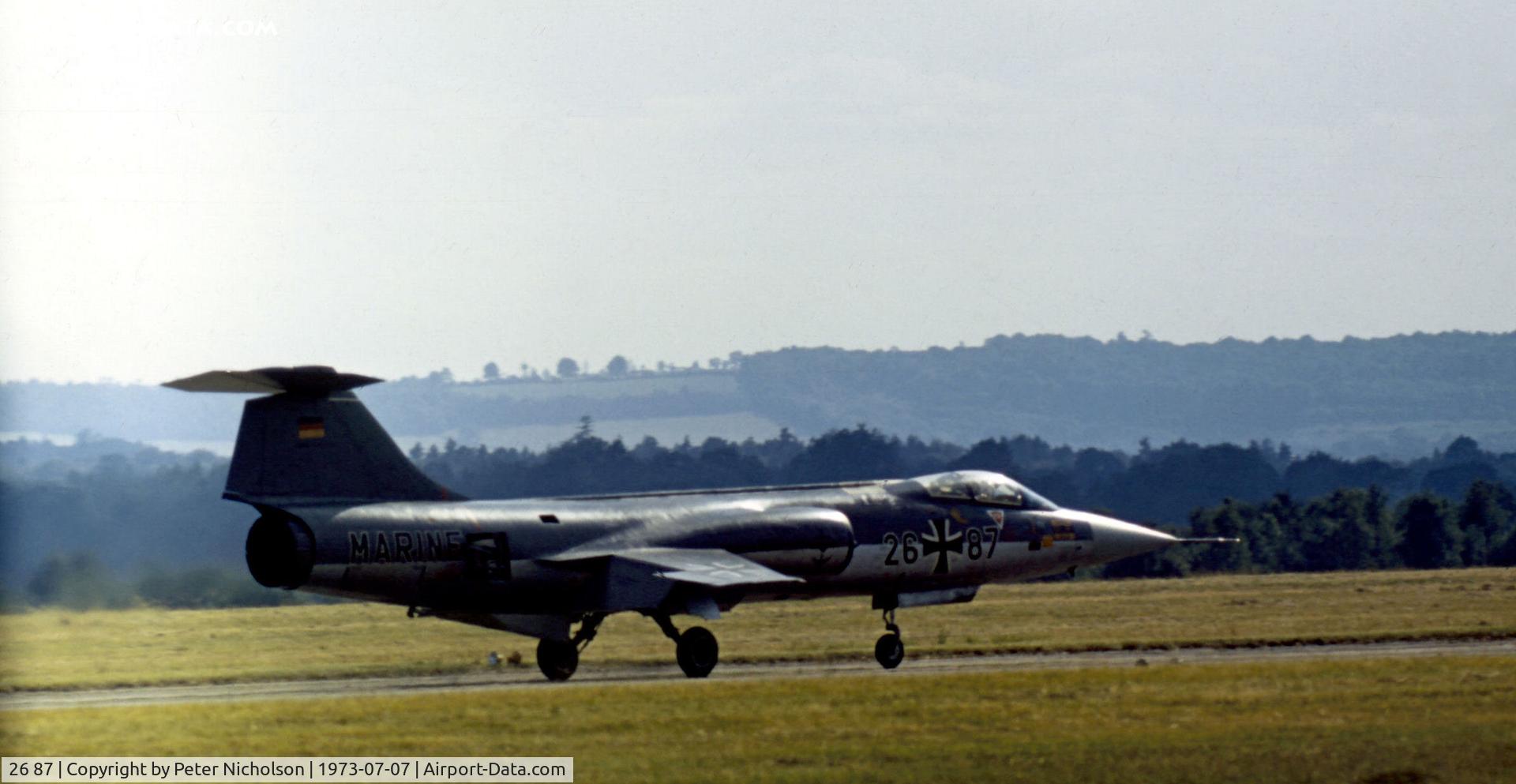 26 87, Lockheed F-104G Starfighter C/N 683-7432, Marineflieger F-104G Starfighter of MFG-2 on display at the 1973 Intnl Air Tattoo at RAF Greenham Common.