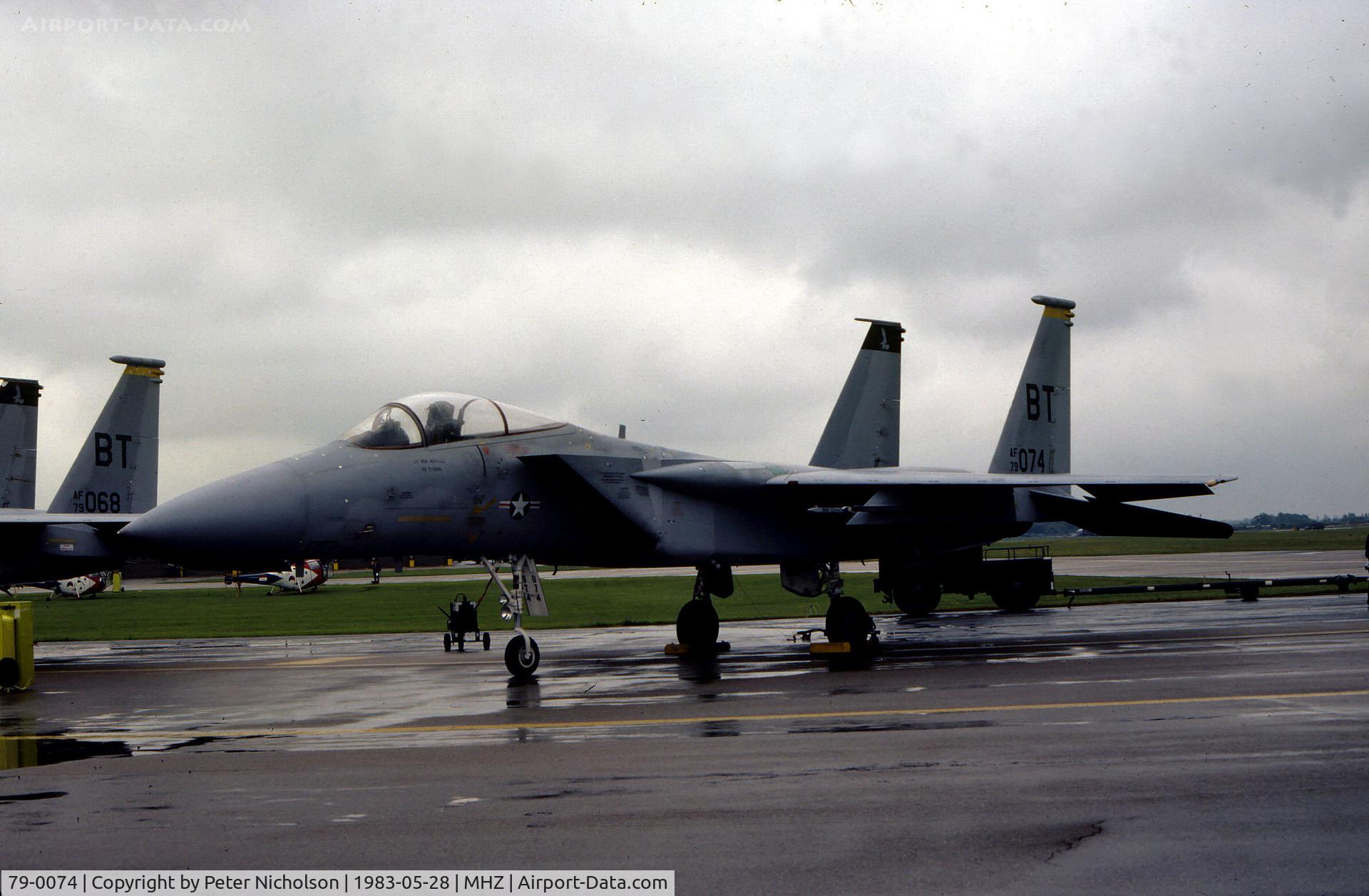 79-0074, 1979 McDonnell Douglas F-15C Eagle C/N 0623/C143, F-15C Eagle of 525th Tactical Fighter Squadron/36th Tactical Fighter Wing stationed at Bitburg on display at the 1983 RAF Mildenhall Air Fete.