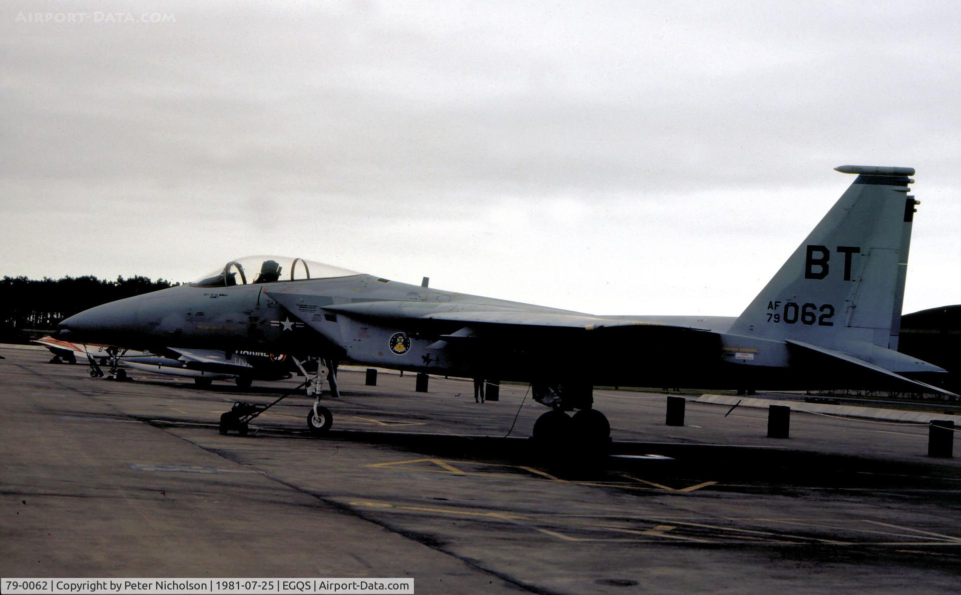 79-0062, 1979 McDonnell Douglas F-15C Eagle C/N 0608/C131, F-15C Eagle of Bitburg's 525th Tactical Fighter Squadron/36th Tactical Fighter Wing on display at the 1981 RAF Lossiemouth Airshow.