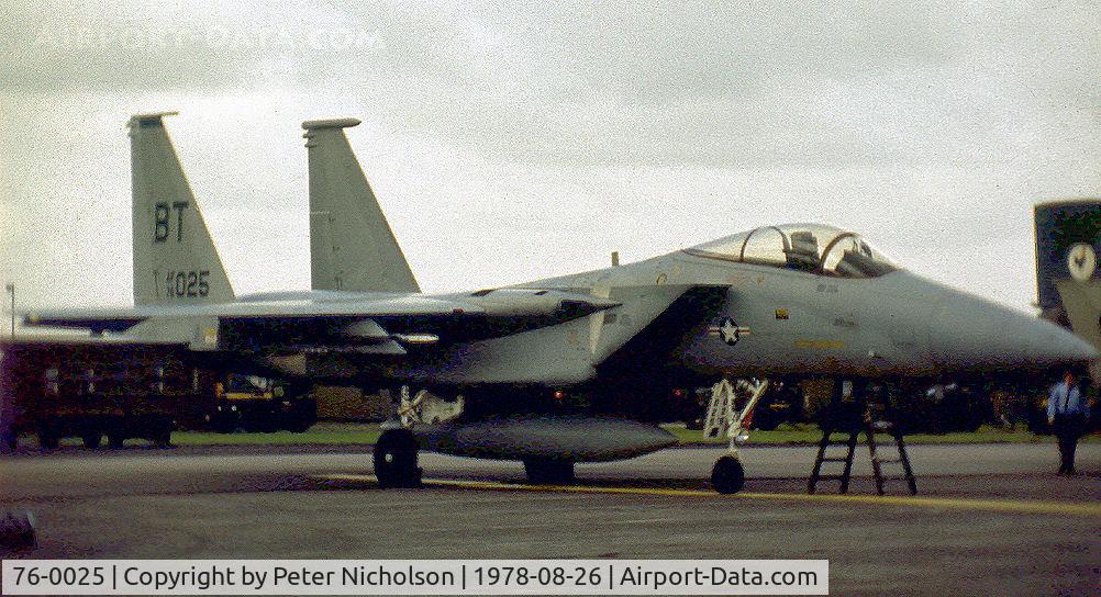 76-0025, 1976 McDonnell Douglas F-15A Eagle C/N 0205/A177, F-15A Eagle of 53rd Tactical Fifghter Squadron/36th Tactical Fighter Wing stationed at Bitburg on dsplay at the 1978 RAF Binbrook Airshow.