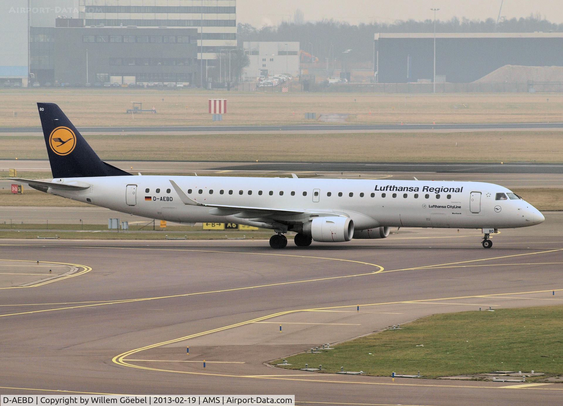 D-AEBD, 2009 Embraer 195LR (ERJ-190-200LR) C/N 19000324, Arrival on Schiphol Airport