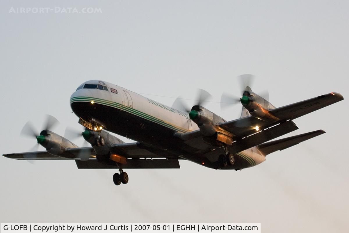 G-LOFB, 1961 Lockheed L-188C(F) Electra C/N 1131, Air Atlantic, landing at dusk. Gorgeous sight and sound!