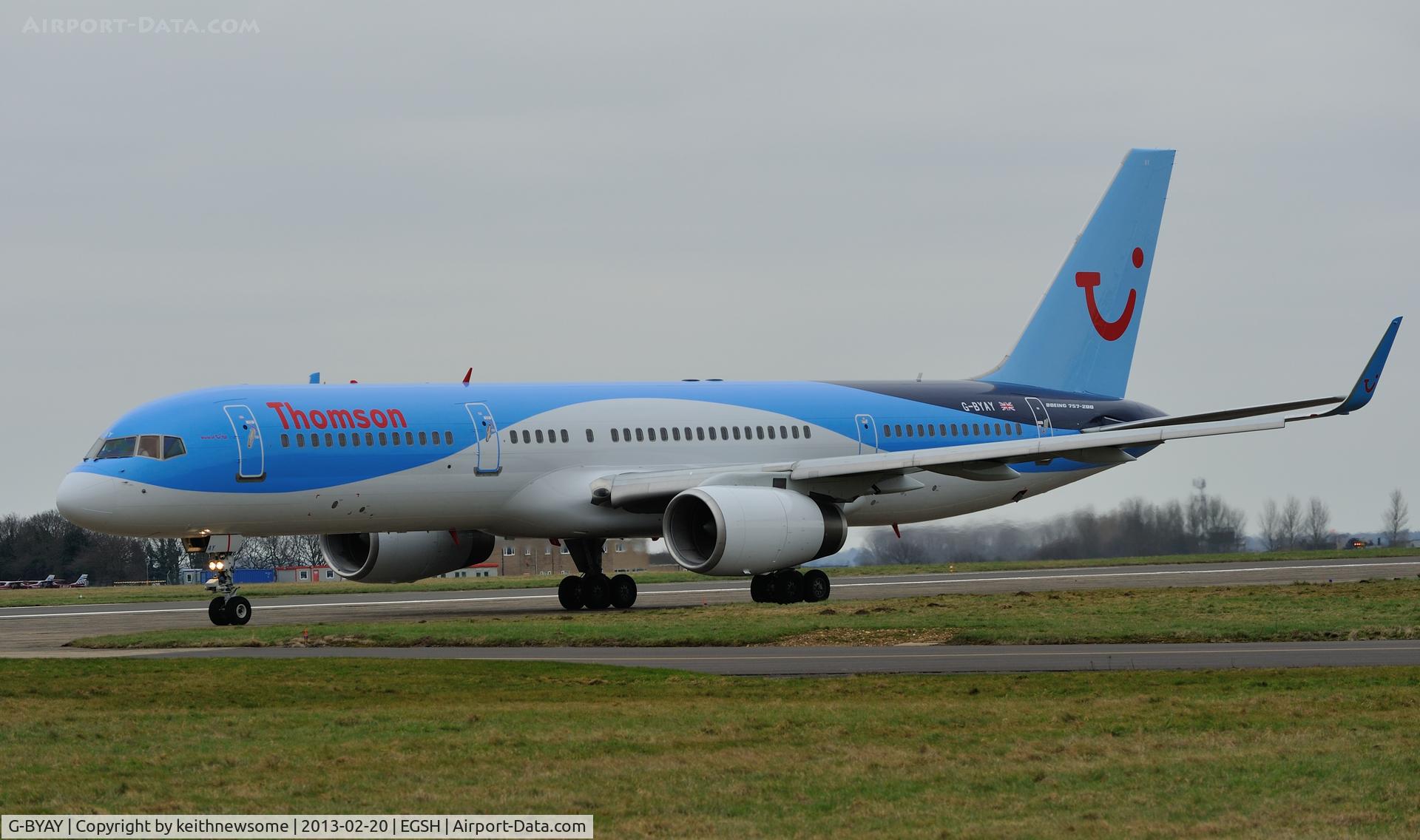 G-BYAY, 1999 Boeing 757-204 C/N 28836, Leaving for Leeds / Bradford.