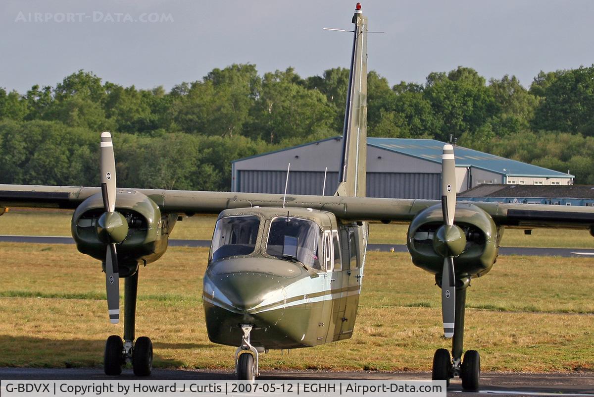 G-BDVX, 1976 Britten-Norman BN-2B-21 Defender C/N 523, Fly BN Ltd. Showing its former Belgian Army markings clearly.  Became G-OBNL.
