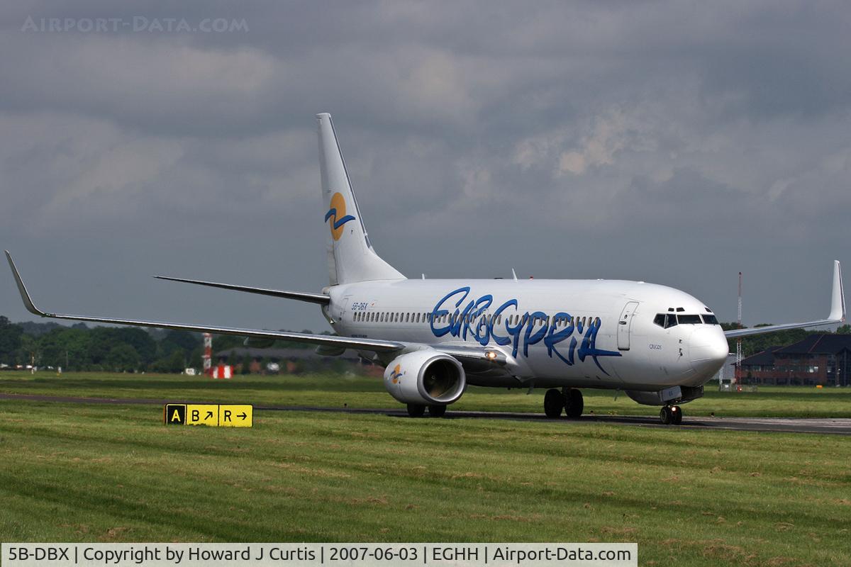 5B-DBX, 2003 Boeing 737-8Q8 C/N 33699, Eurocypria; 'Gregos'. White tail.