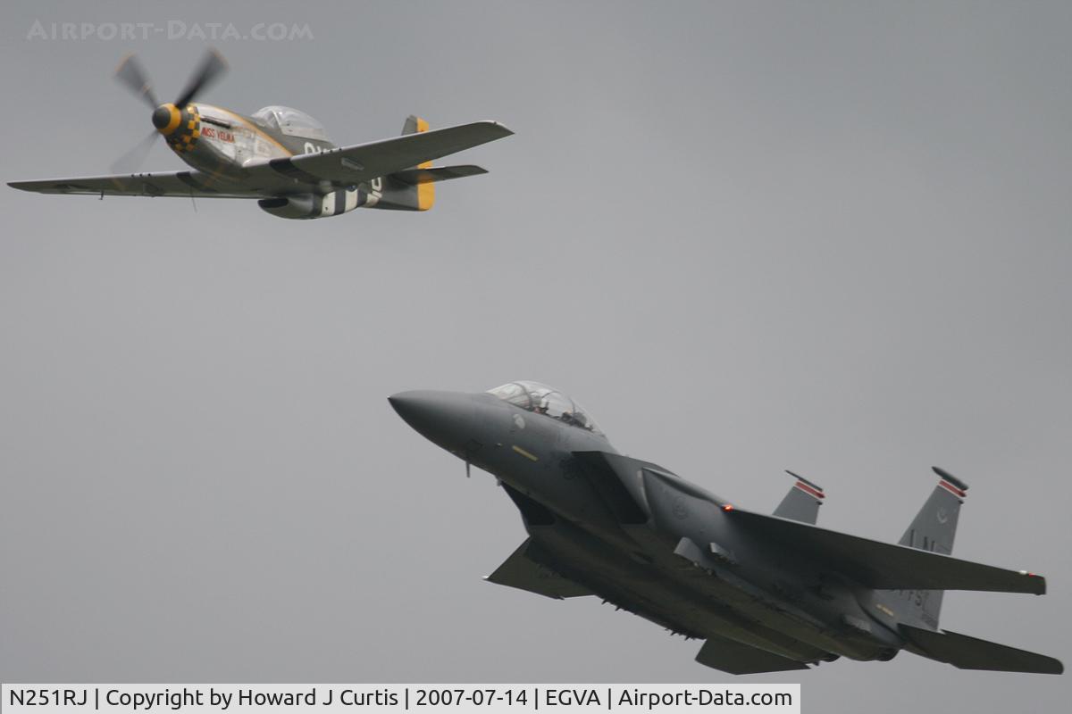 N251RJ, 1944 North American TF-51D Mustang C/N 124-44703, RIAT 2007. In formation with a USAF F-15.