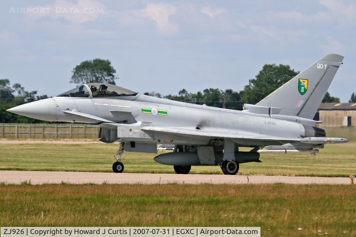 ZJ926, 2006 Eurofighter EF-2000 Typhoon F2 C/N 0083/BS017, QO-Y, 3 Squadron.