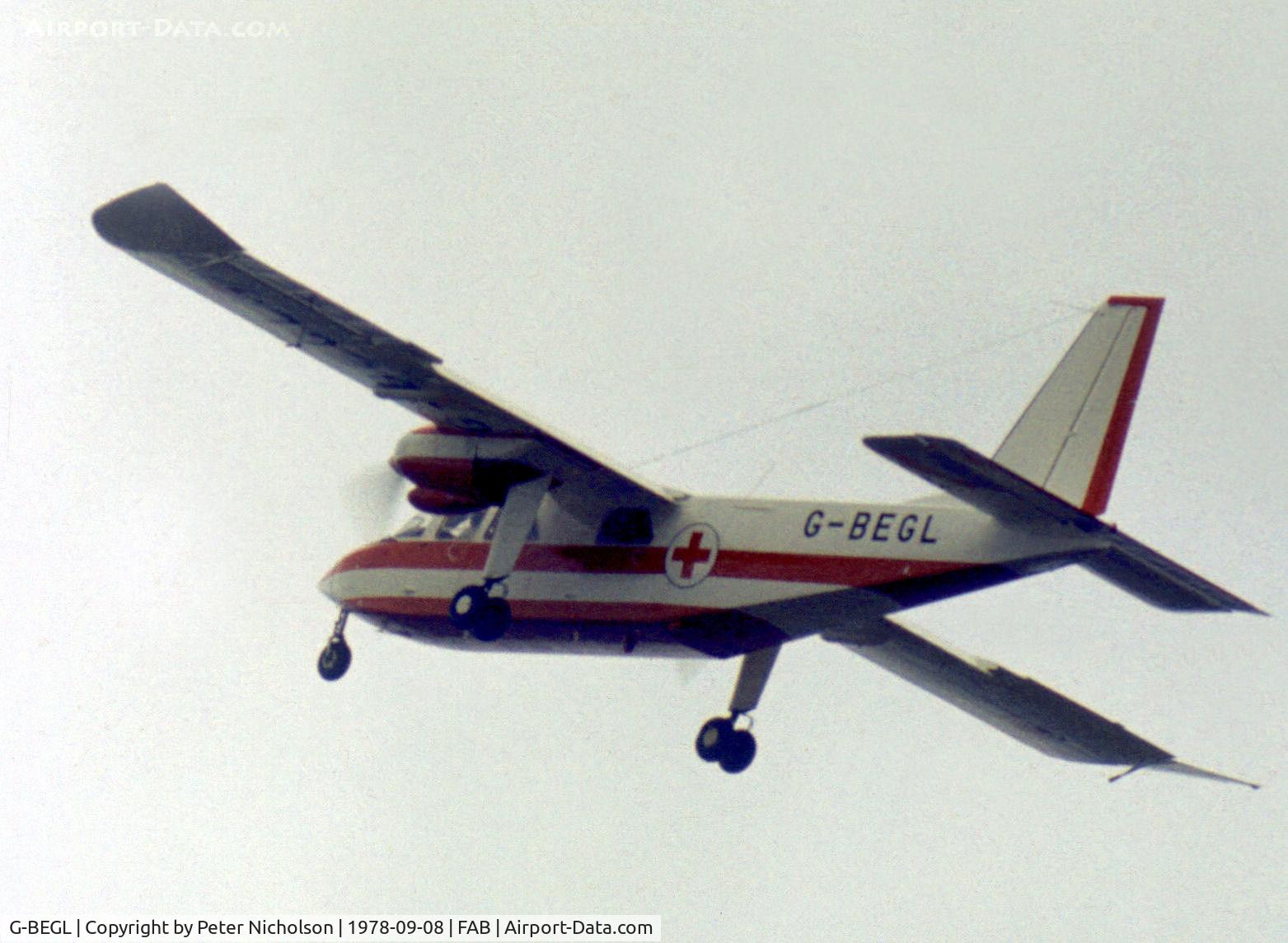 G-BEGL, 1976 Britten-Norman BN-2A-27 Islander C/N 812, BN-2A-27 Islander in action at the 1978 Farnborough Airshow.