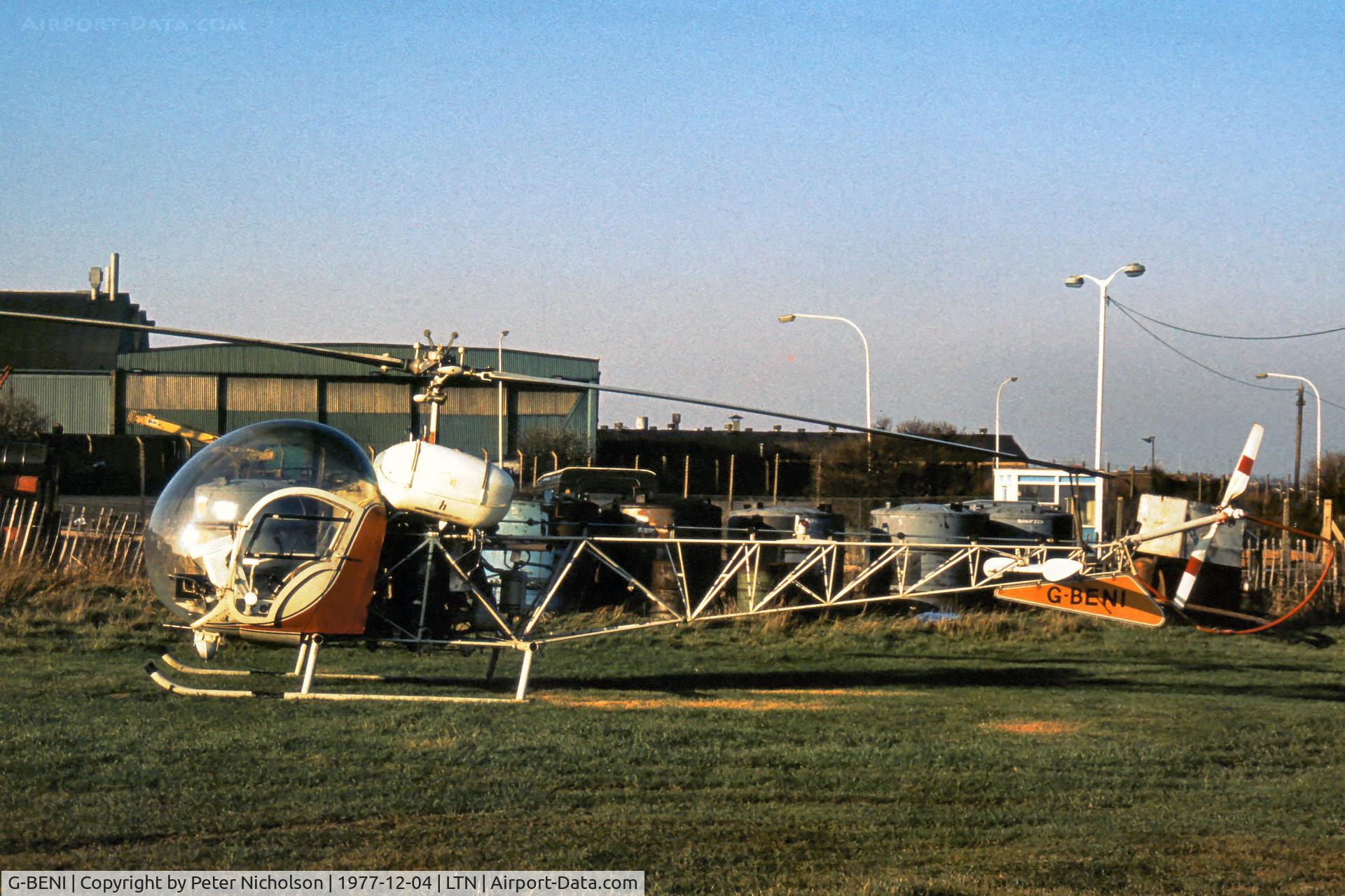 G-BENI, 1969 Bell 47G-4A C/N 7652, Bell 47G-4A as seen at Luton in December 1977.