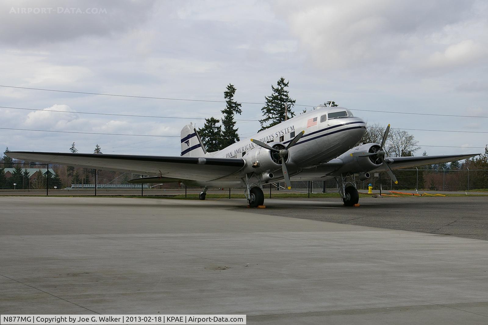 N877MG, 1949 Douglas DC-3C C/N 20806, Owned by the Historic Flight Foundation, this DC-3 has been refurbished and painted into the time period colors of Pan American Airways.