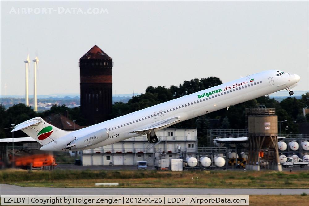 LZ-LDY, 1985 McDonnell Douglas MD-82 (DC-9-82) C/N 49213, Leaving LEJ on rwy 26L with destination Burgas/Bulgaria....