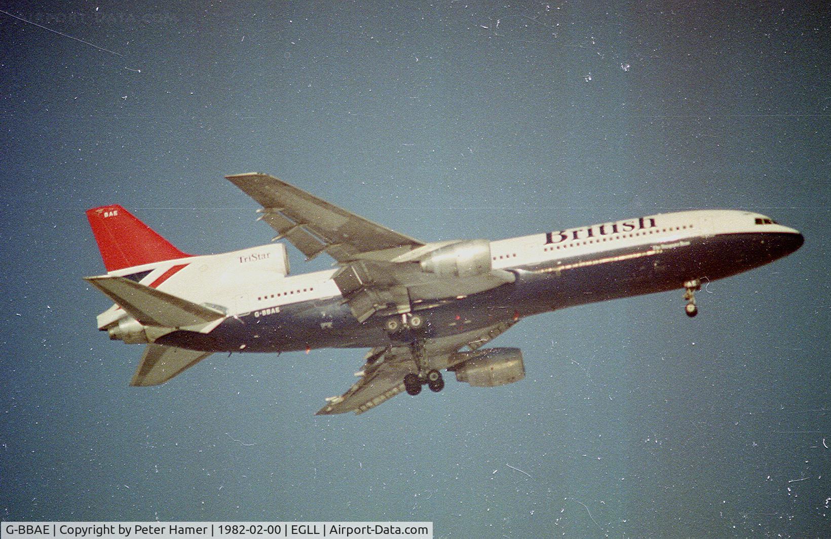 G-BBAE, 1974 Lockheed L-1011-385-1 TriStar 1 C/N 193E-1083, Landing at Heathrow 1982