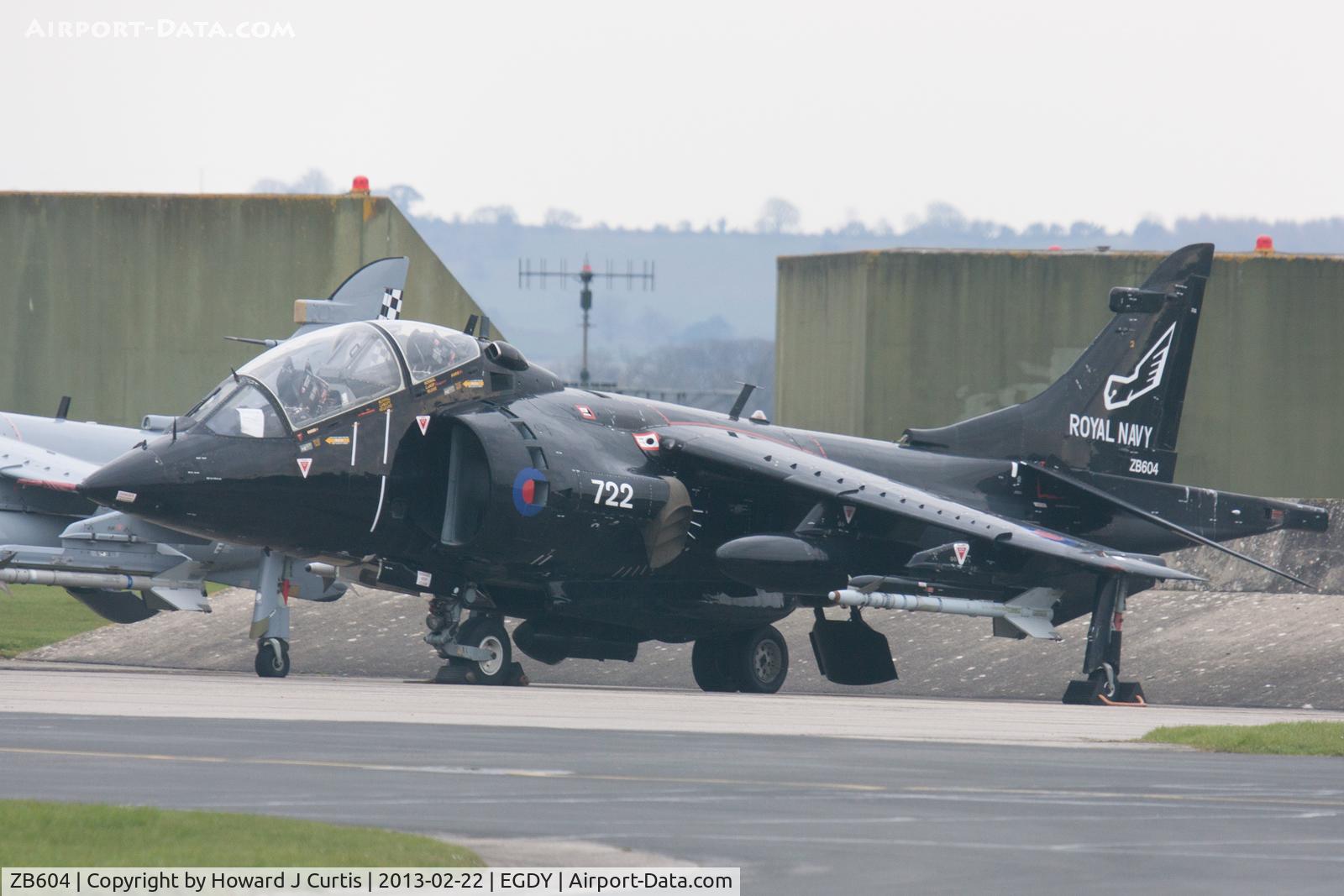 ZB604, 1983 British Aerospace Harrier T.8 C/N 212036, Coded 722, outside the FAA Museum.