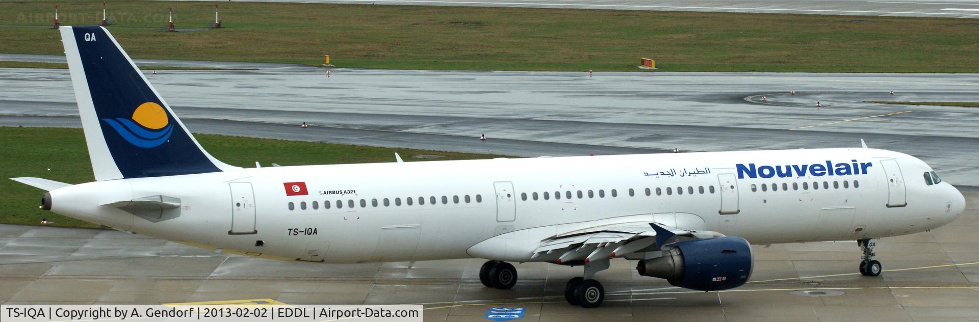 TS-IQA, 1999 Airbus A321-211 C/N 970, Nouvelair, is rolling to the runway at Düsseldorf Int´l (EDDL)