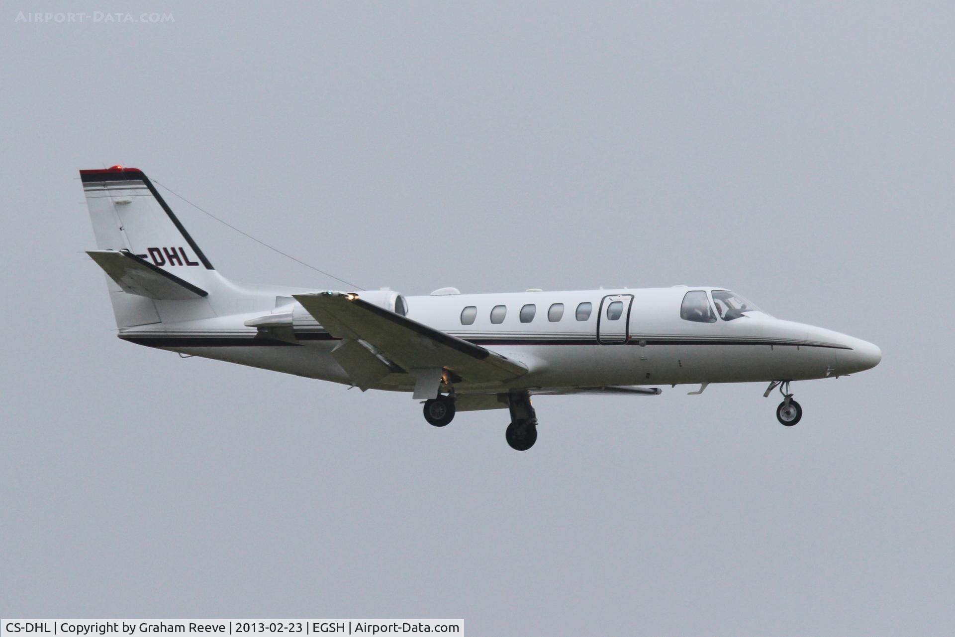 CS-DHL, 2004 Cessna 550 Citation Bravo C/N 550-1092, About to land at Norwich.