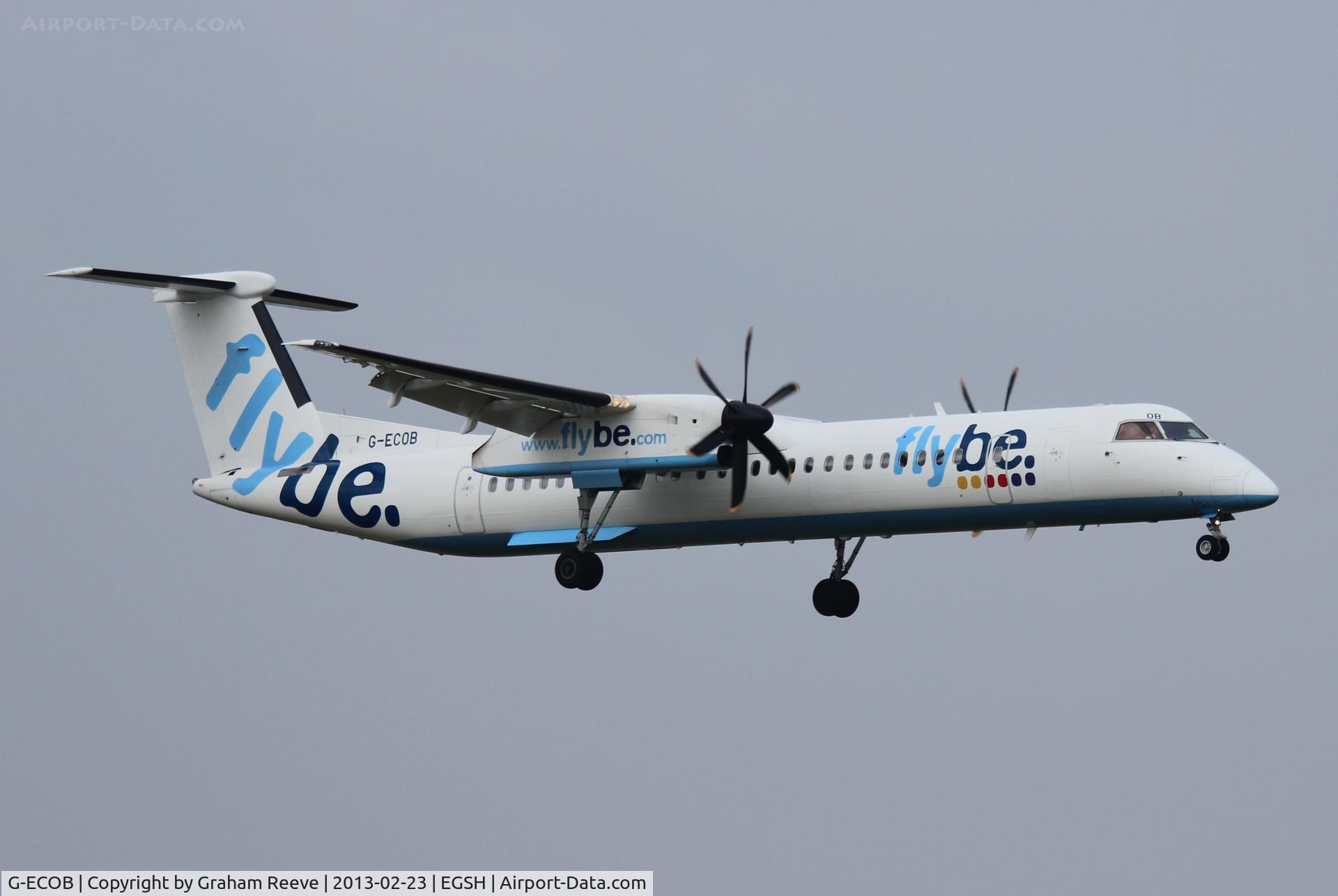 G-ECOB, 2007 De Havilland Canada DHC-8-402Q Dash 8 C/N 4185, About to touch down on 09.