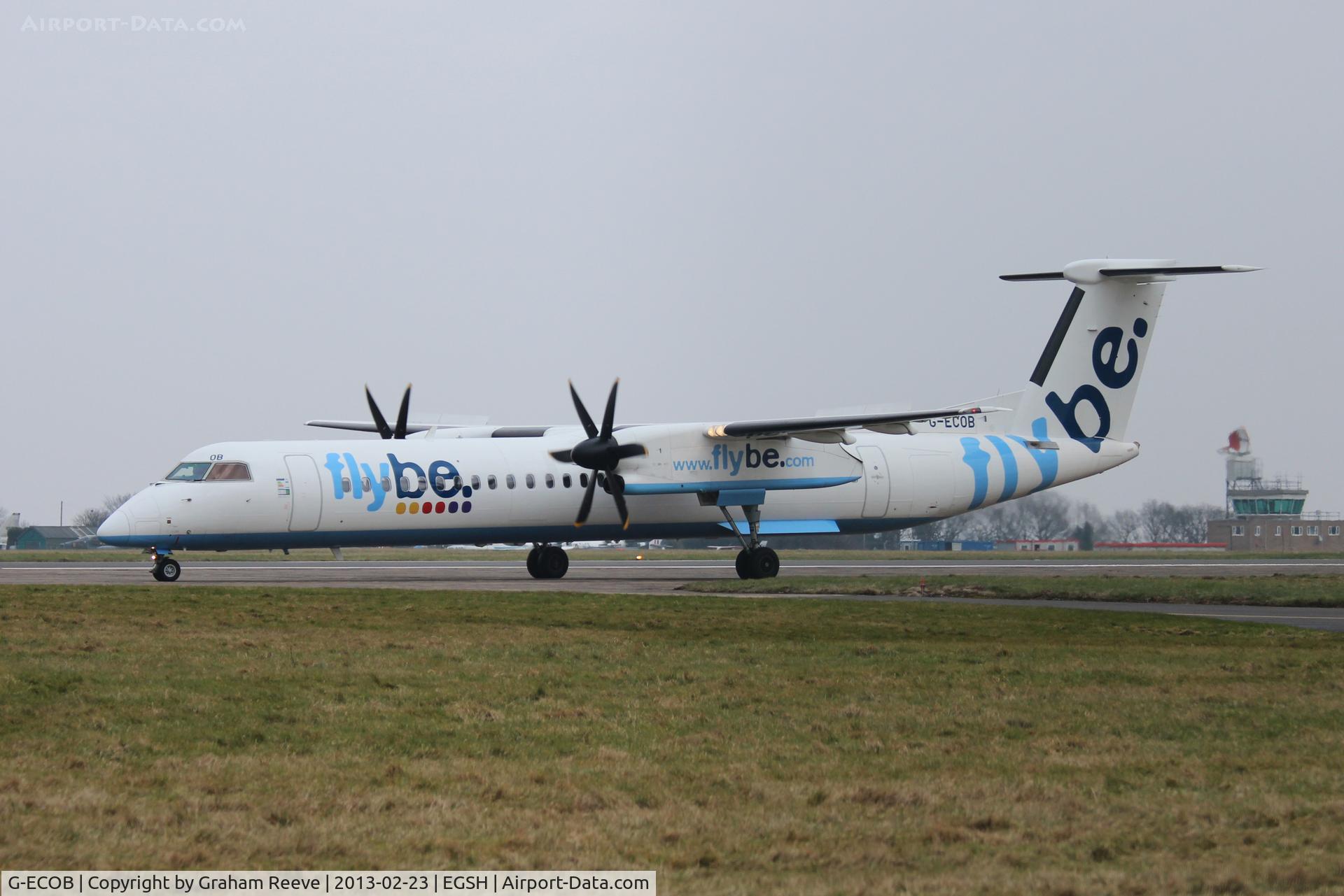 G-ECOB, 2007 De Havilland Canada DHC-8-402Q Dash 8 C/N 4185, About to depart on 09.