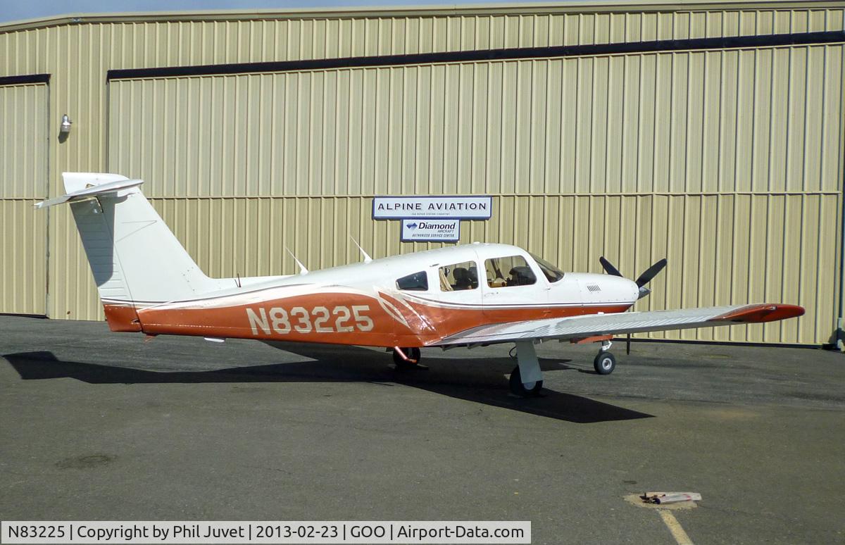 N83225, 1982 Piper PA-28RT-201T Arrow IV C/N 28R-8331007, Parked at Nevada County Air Park, Grass Valley, CA with damage to the fuselage behind the wing.