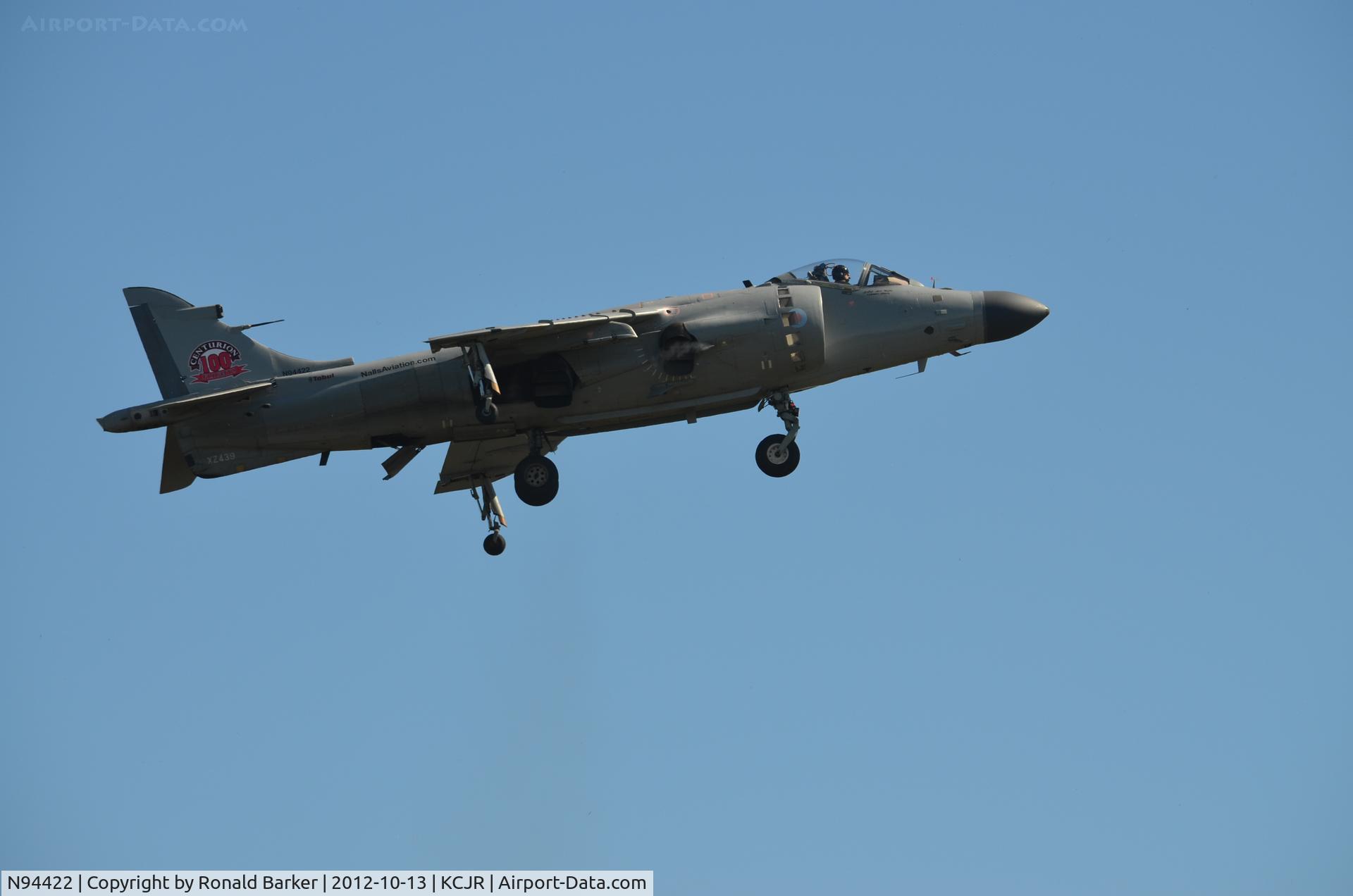 N94422, 1979 British Aerospace Sea Harrier F/A.2 C/N 41H-912002/DB2, Hover, preparing to land - Culpeper Air Fest 2012