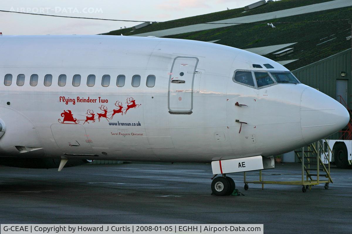 G-CEAE, 1974 Boeing 737-229 C/N 20912, European Aviation. 'Flying Reindeer Two' markings.