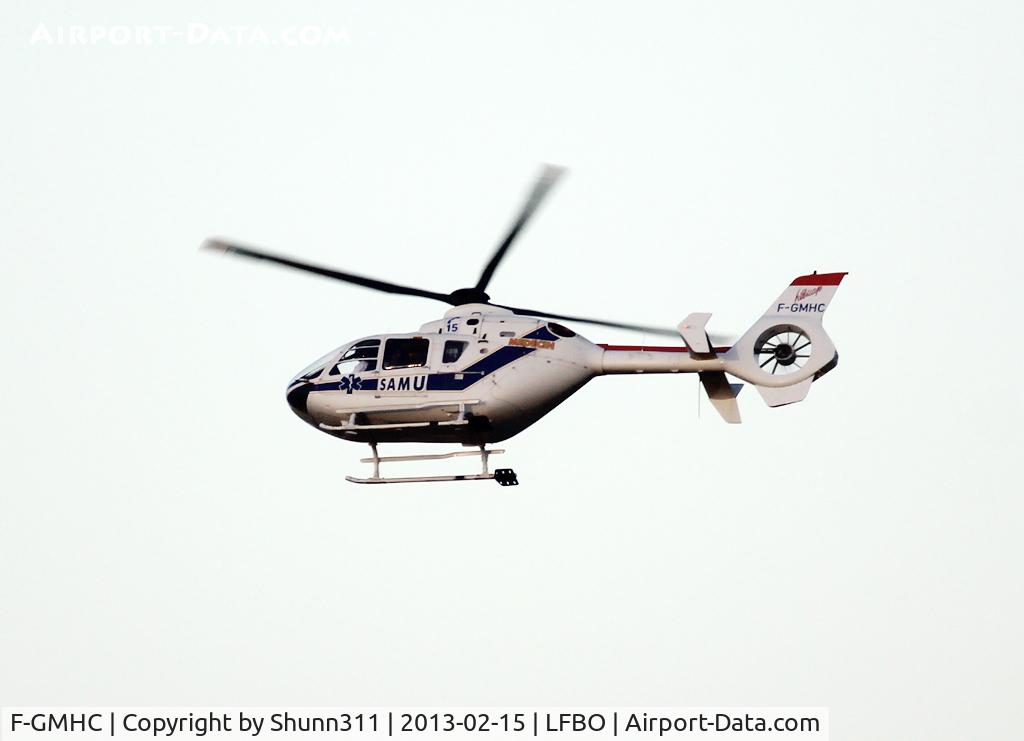 F-GMHC, Eurocopter EC-135T-1 C/N 0036, Taking off from 'Fato 32' after refuelling...
