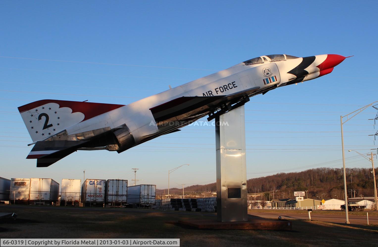 66-0319, 1966 McDonnell F-4E Phantom II C/N 2557, F-4E Phantom II in T-birds colors at a VFW Hall in Athens TN