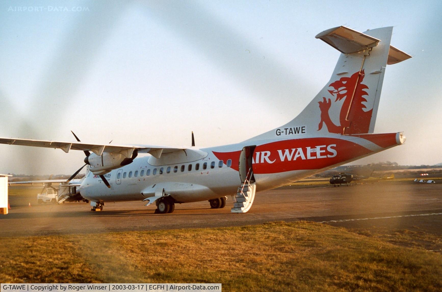 G-TAWE, 1994 ATR 42-320 C/N 371, Through the fence photo of newly re-registered G-TAWE operated by Air Wales. Previously registered G-BVJP. The date is estimated.