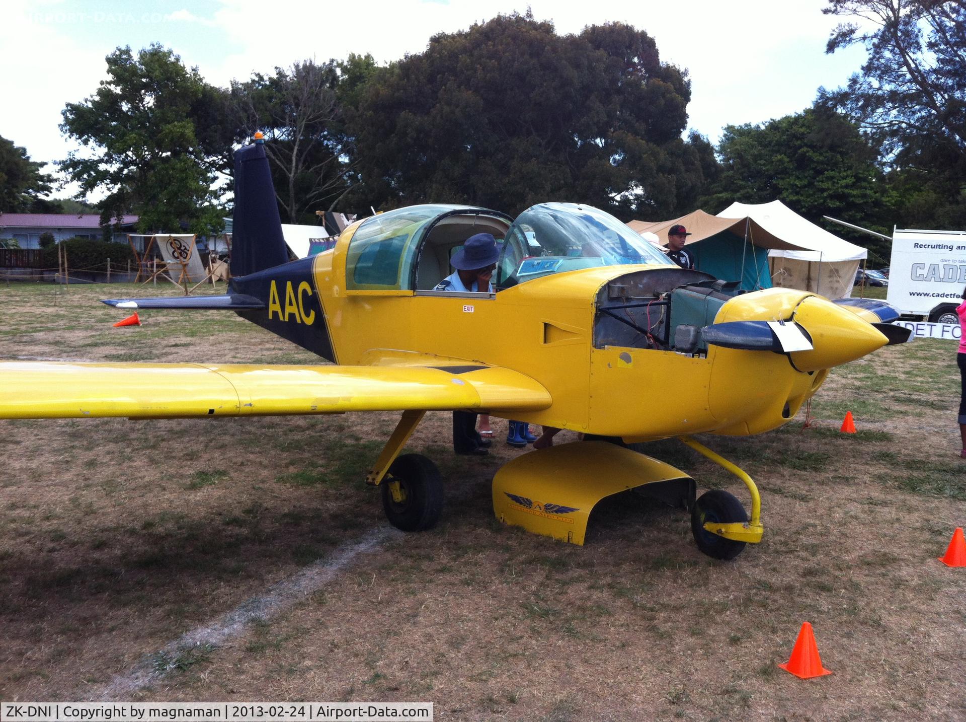 ZK-DNI, Grumman American AA-1B Trainer C/N AA5B-0136, Still wearing its fake reg of ZK-AAC (advert for auckland aero club) but now seems to be promoting air cadets (Auckland Air Cadets). On display at Howick Military Tattoo