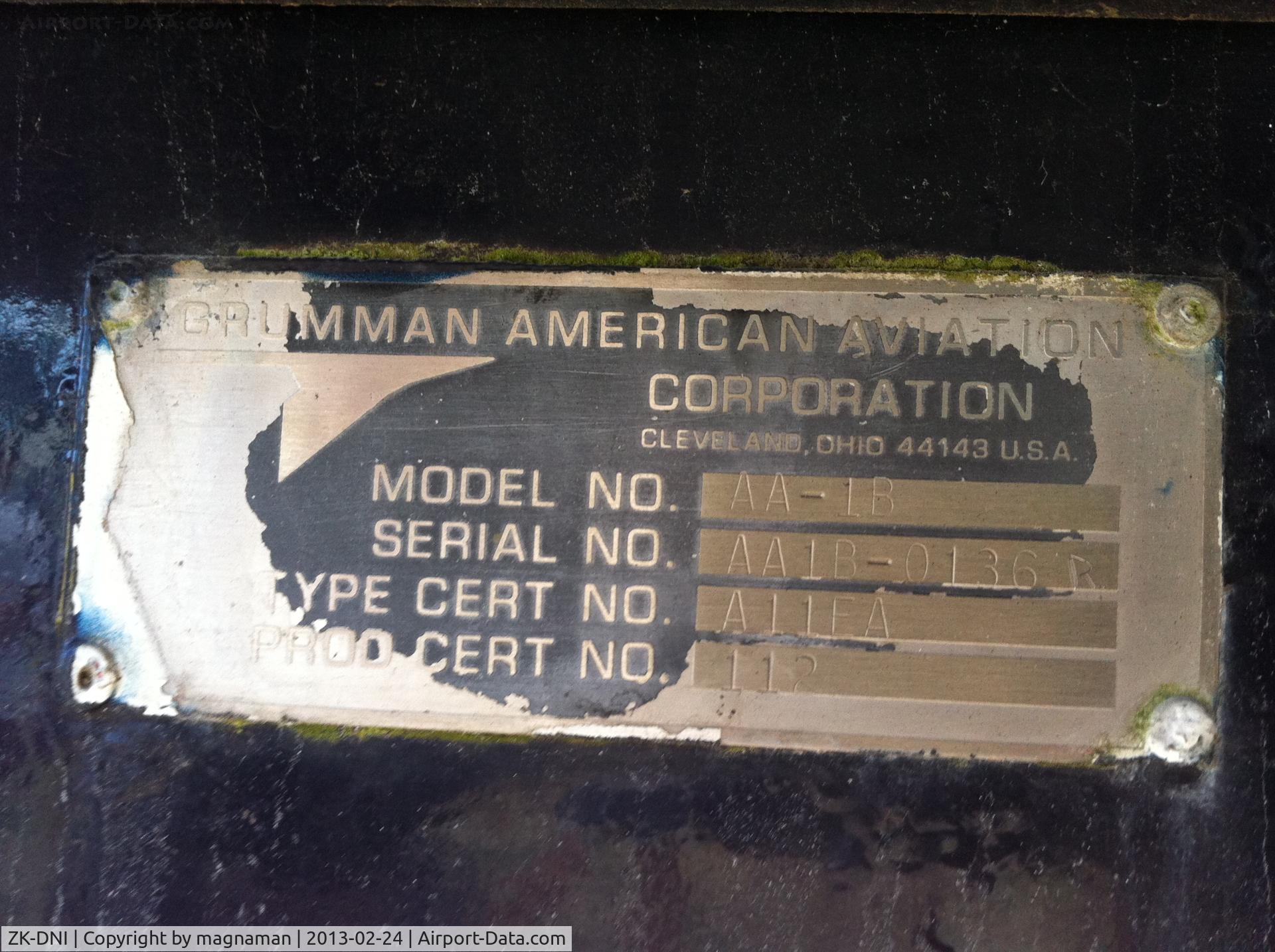 ZK-DNI, Grumman American AA-1B Trainer C/N AA5B-0136, Proof of identity of 