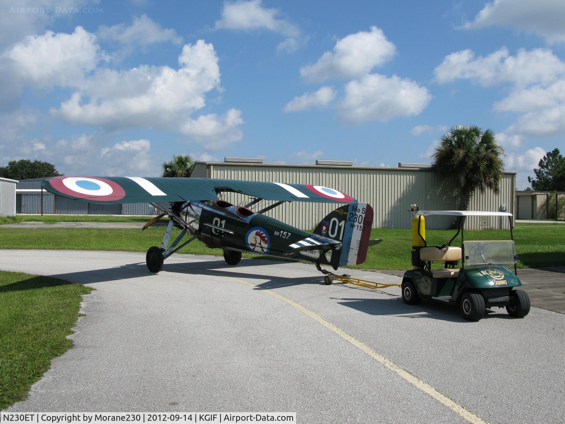 N230ET, 1949 Morane-Saulnier MS-230 C/N 1076, Tow bar, golf cart tug and air bottle configuration for operating from Gilbert Field, Winter Haven