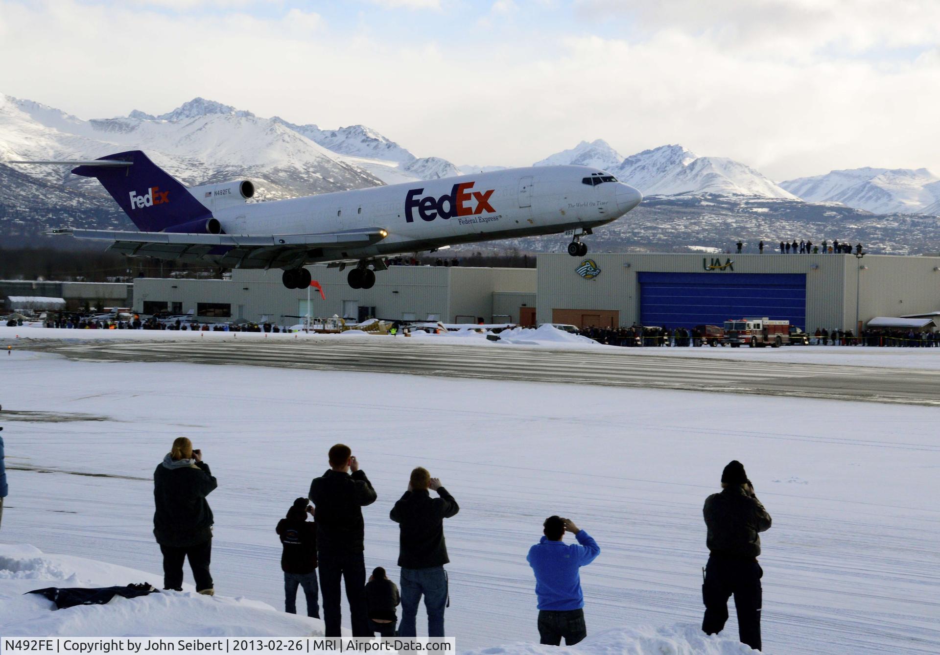N492FE, 1979 Boeing 727-227 C/N 21530, N492FE's final landing at Merrill Field, Alaska Feb 26, 2013