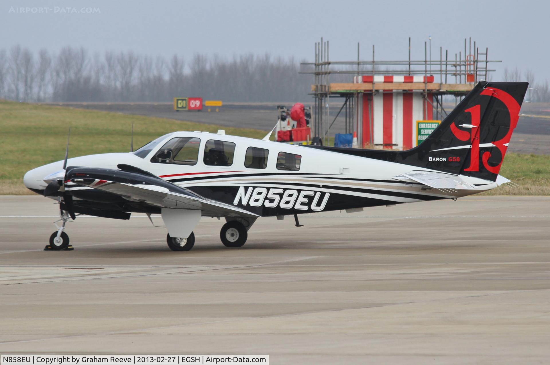 N858EU, 2013 Beechcraft G58 Baron C/N TH-2350, Parked at Norwich.