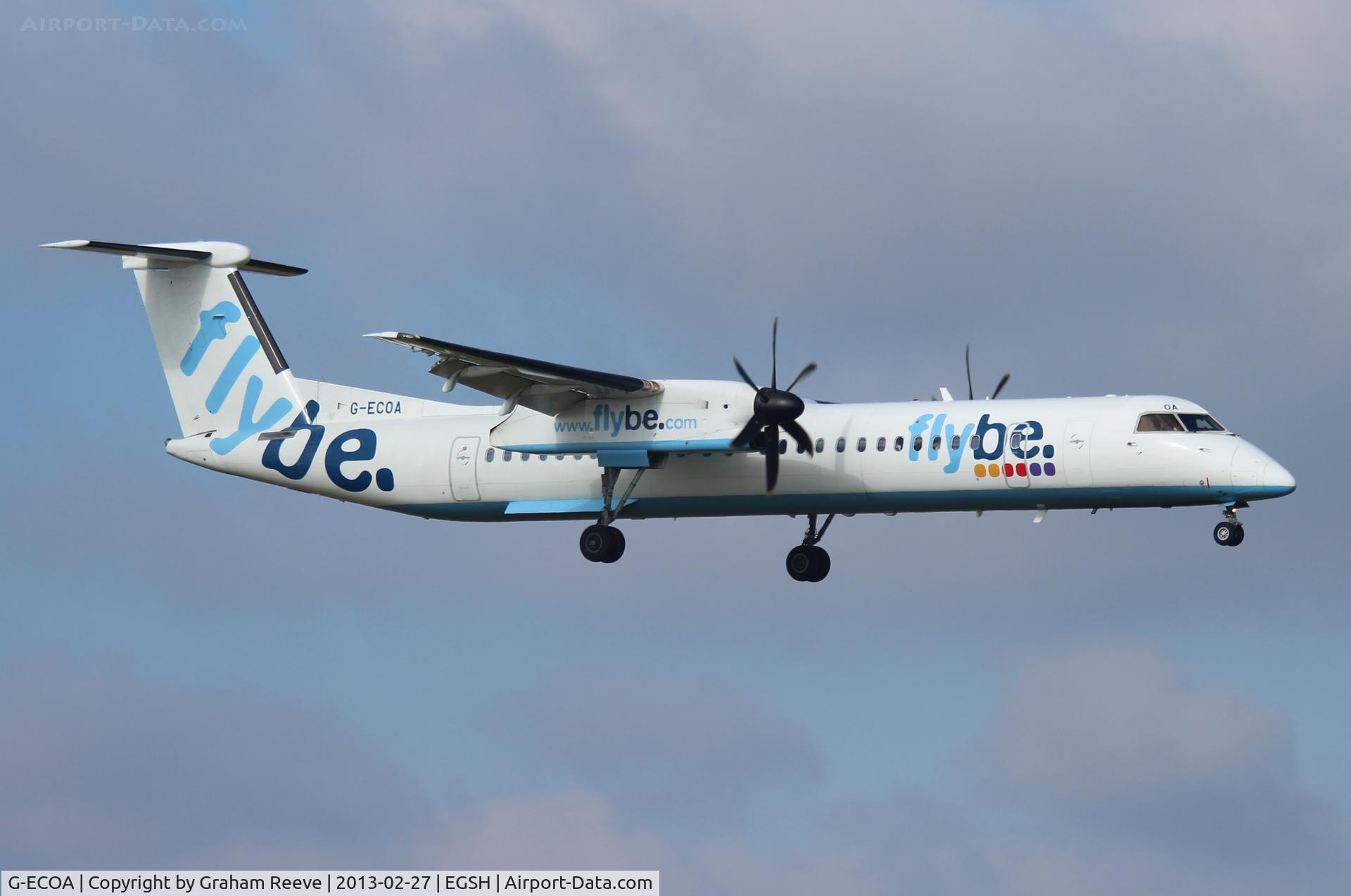 G-ECOA, 2007 De Havilland Canada DHC-8-402Q Dash 8 C/N 4180, About to touch down on 09.