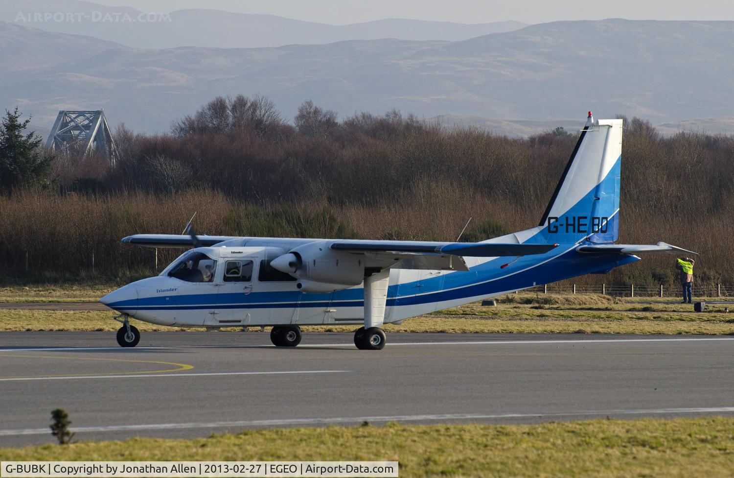 G-BUBK, 1993 Pilatus Britten-Norman BN-2B-20 Islander C/N 2268, Re-registered October 2012 as G-HEBO and operated by Hebridean Air Services Limited.