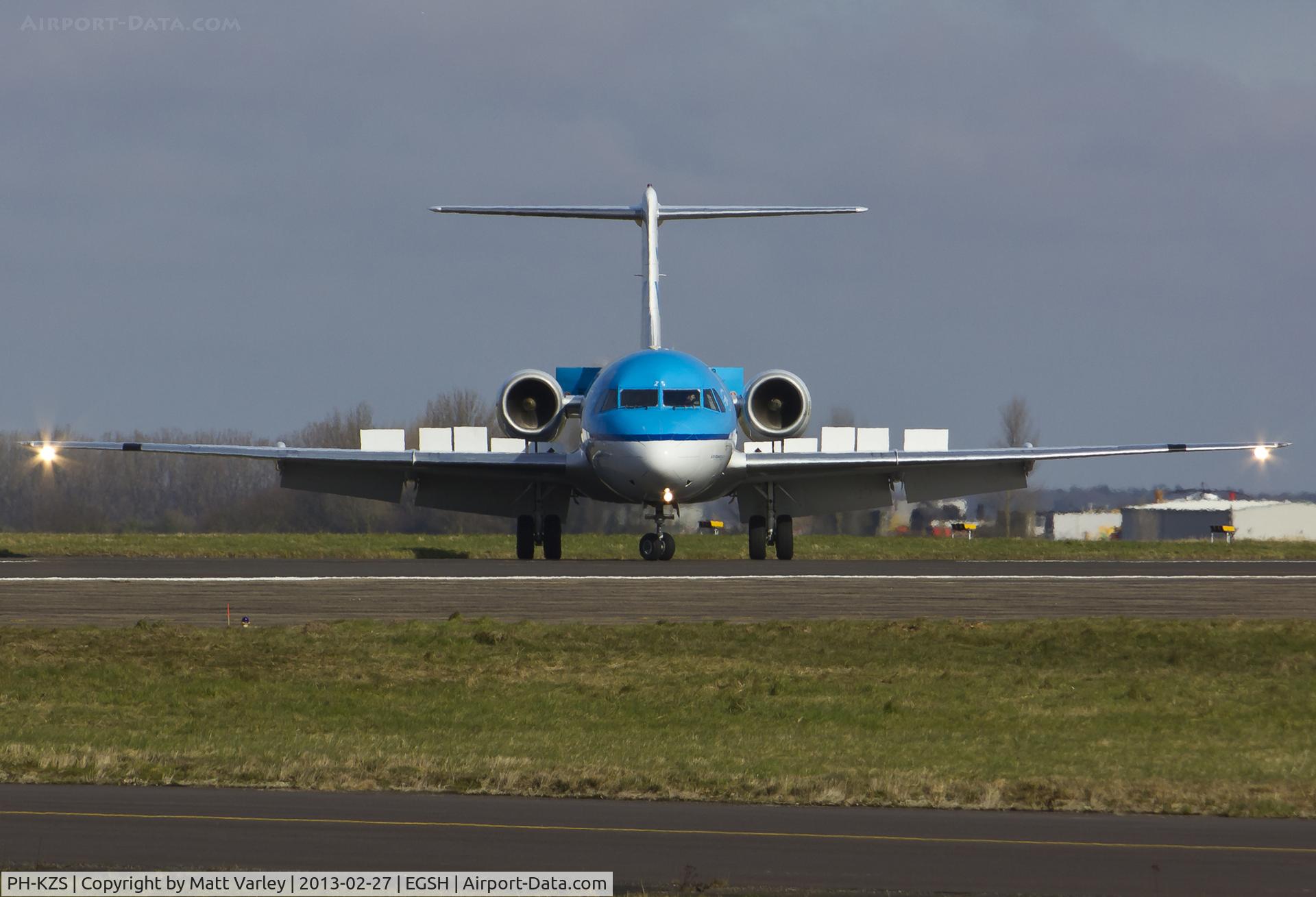 PH-KZS, 1995 Fokker F70 (F-28-0070) C/N 11540, Arriving at EGSH for Mx by KLM Uk