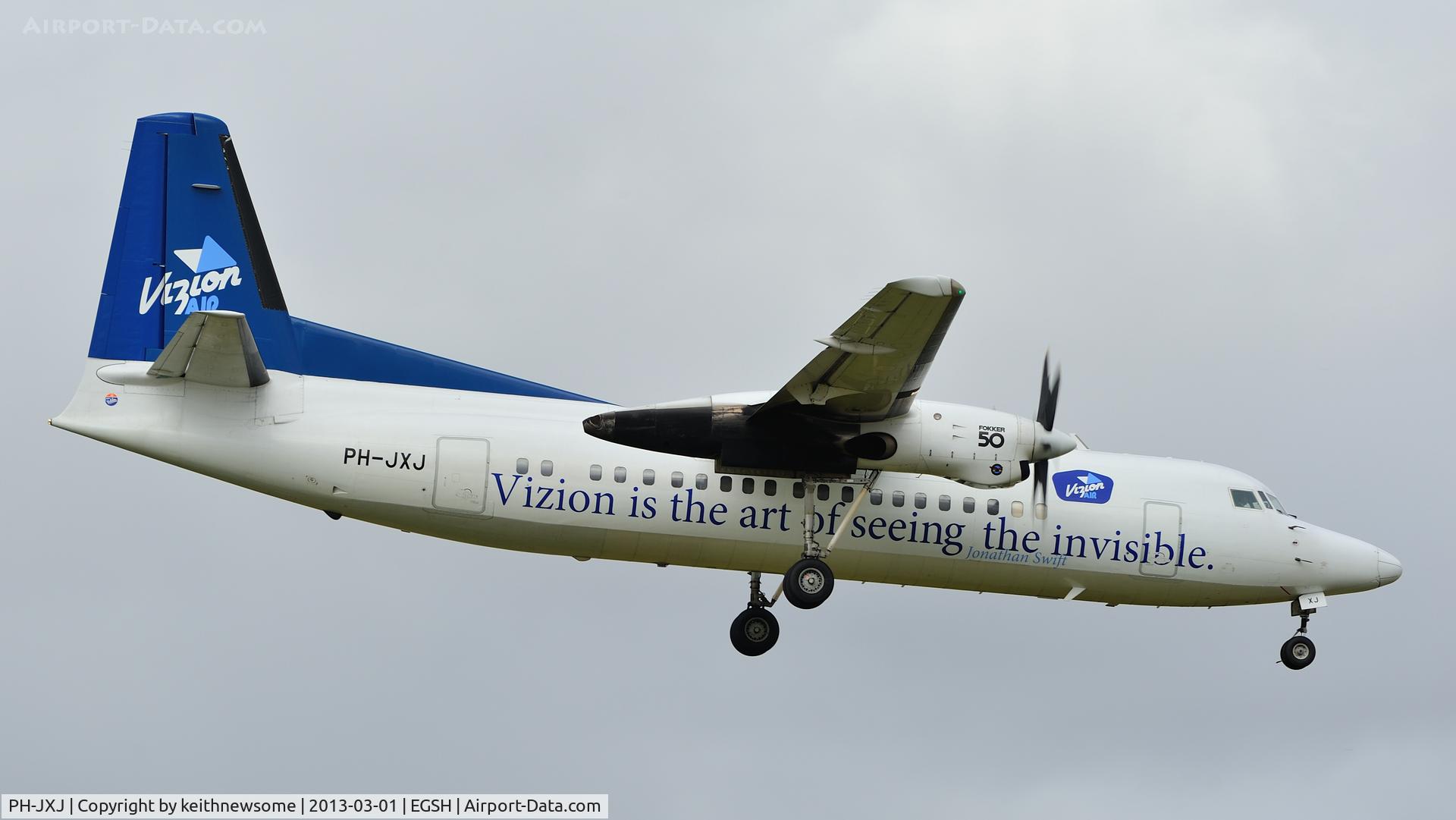 PH-JXJ, 1991 Fokker 50 C/N 20232, Arriving to collect Norwich City FC and deliver them to Manchester !