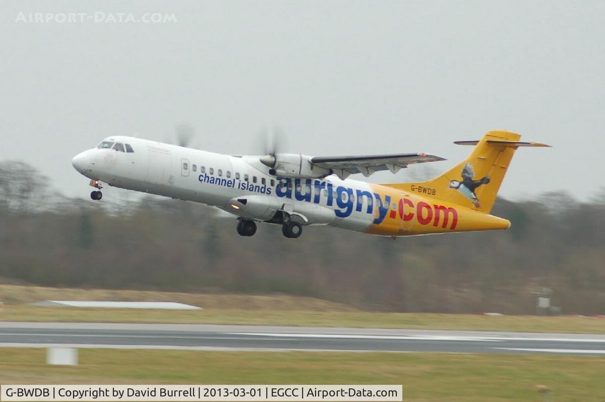 G-BWDB, 1995 ATR 72-202 C/N 449, Aurigny ATR taking off from Manchester Airport