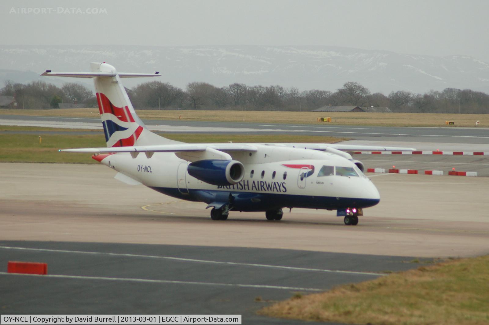 OY-NCL, 2001 Fairchild Dornier 328-310 328JET C/N 3192, British Airways Dornier 328-310 taxiing at Manchester Airport