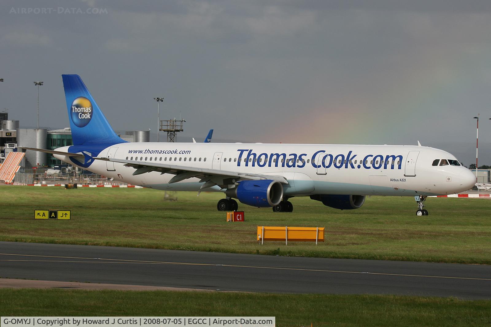 G-OMYJ, 1997 Airbus A321-211 C/N 677, Thomas Cook (with rainbow behind).