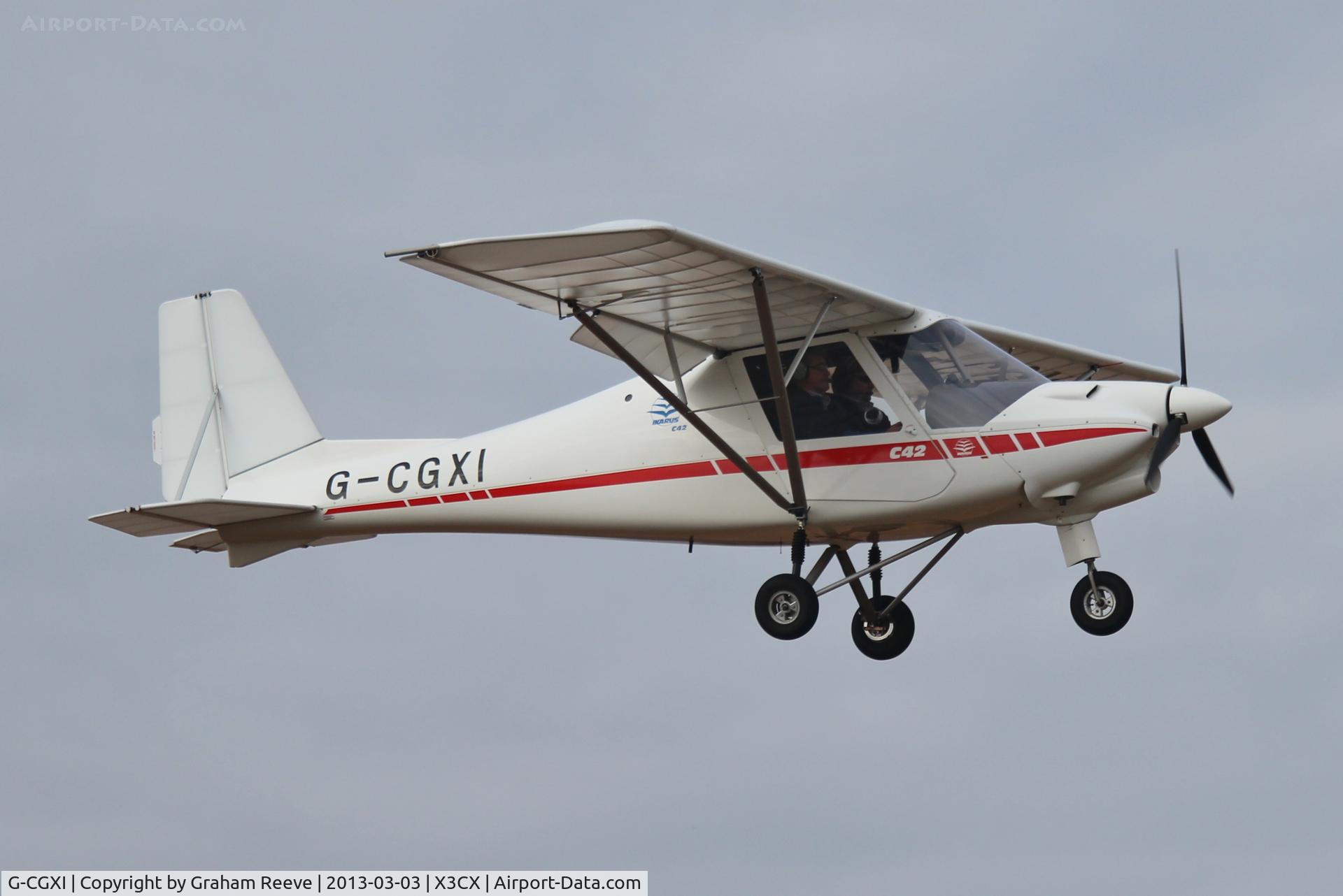 G-CGXI, 2011 Comco Ikarus C42 FB80 C/N 1106-7157, About to touch down.
