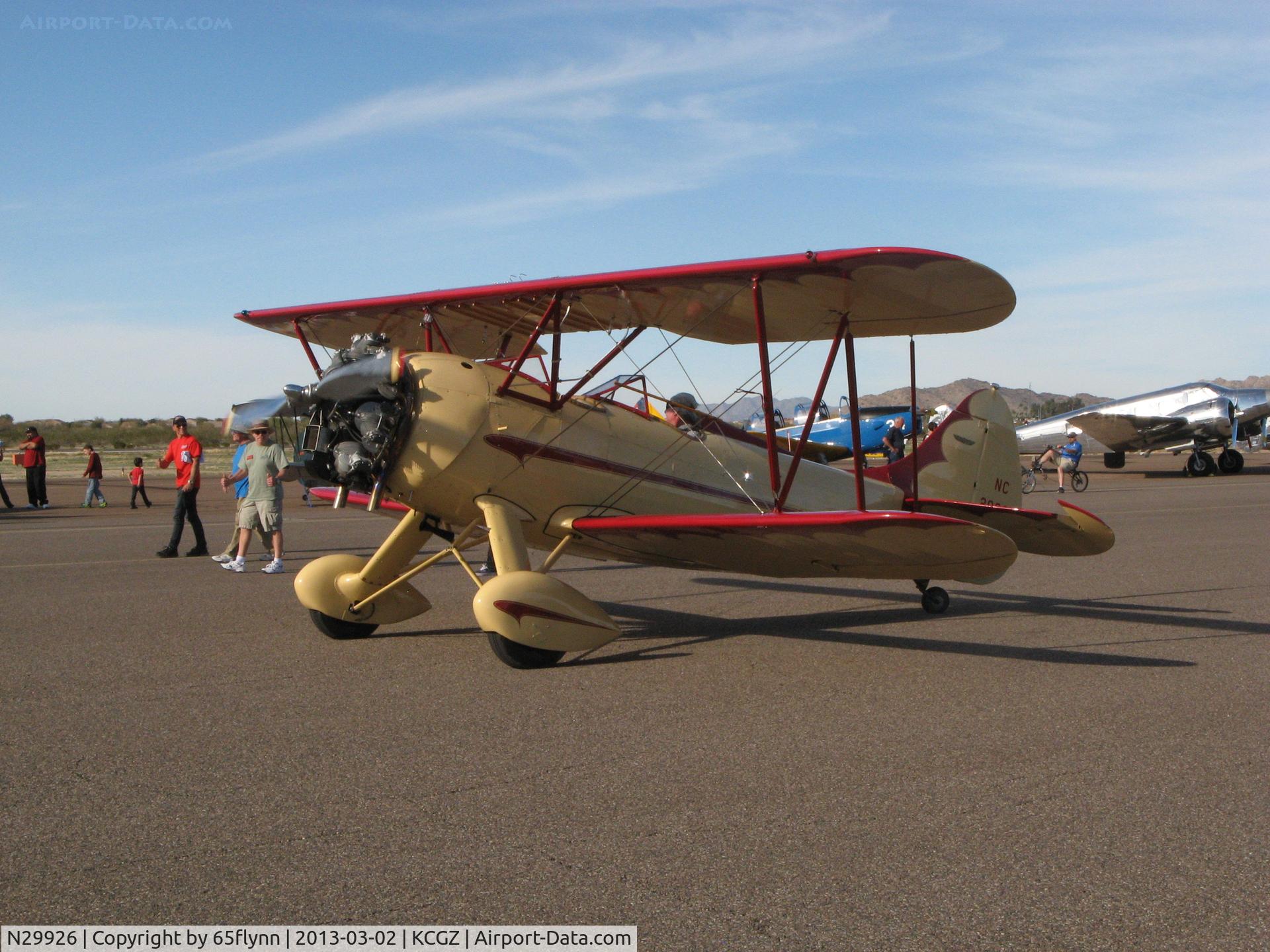 N29926, Waco UPF-7 C/N 5423, Cactus fly In 2013.  Nice colors on this plane.  The pilot gives his wife credit for choosing them.