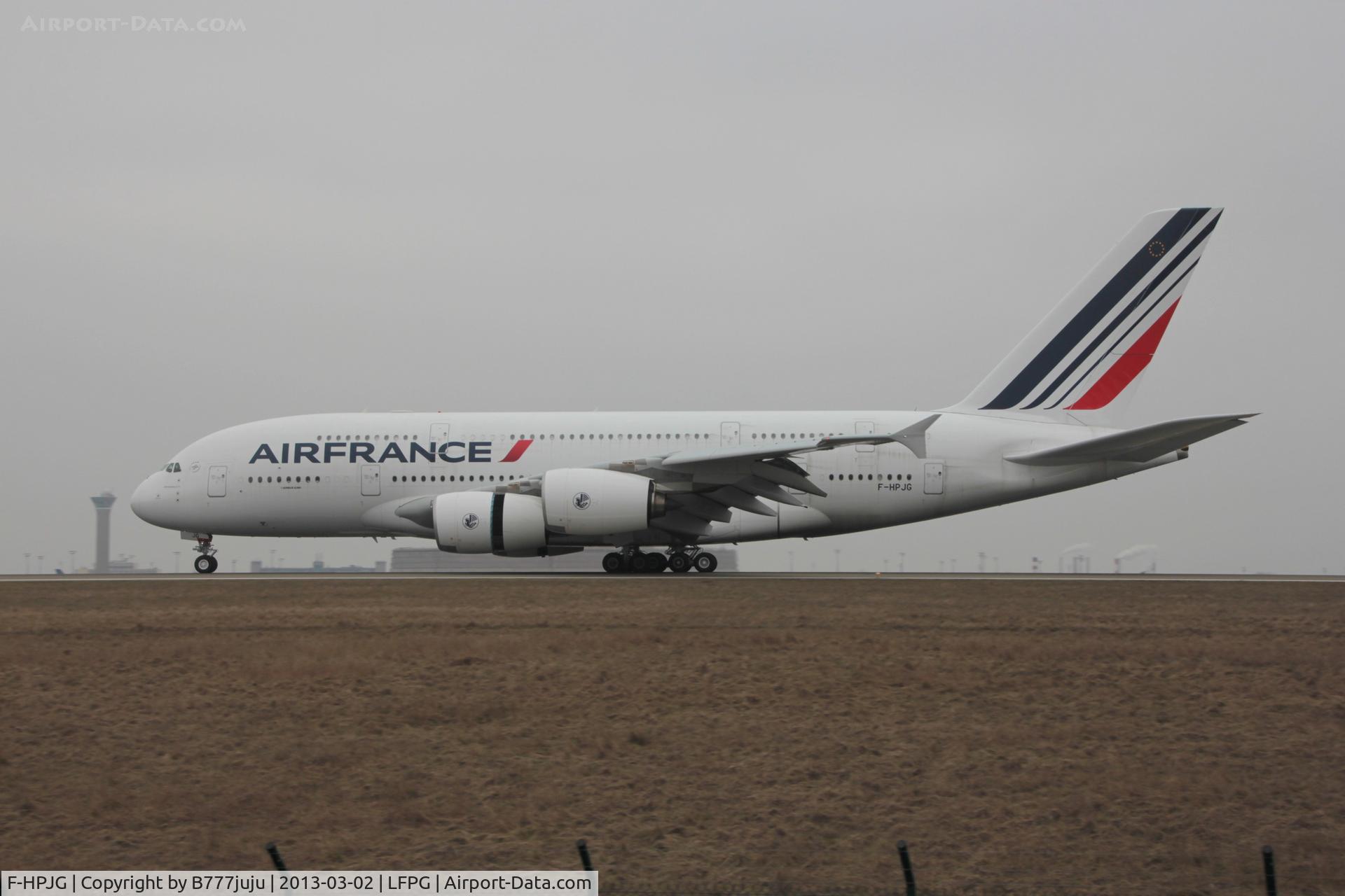 F-HPJG, 2011 Airbus A380-861 C/N 067, on landing at CDG