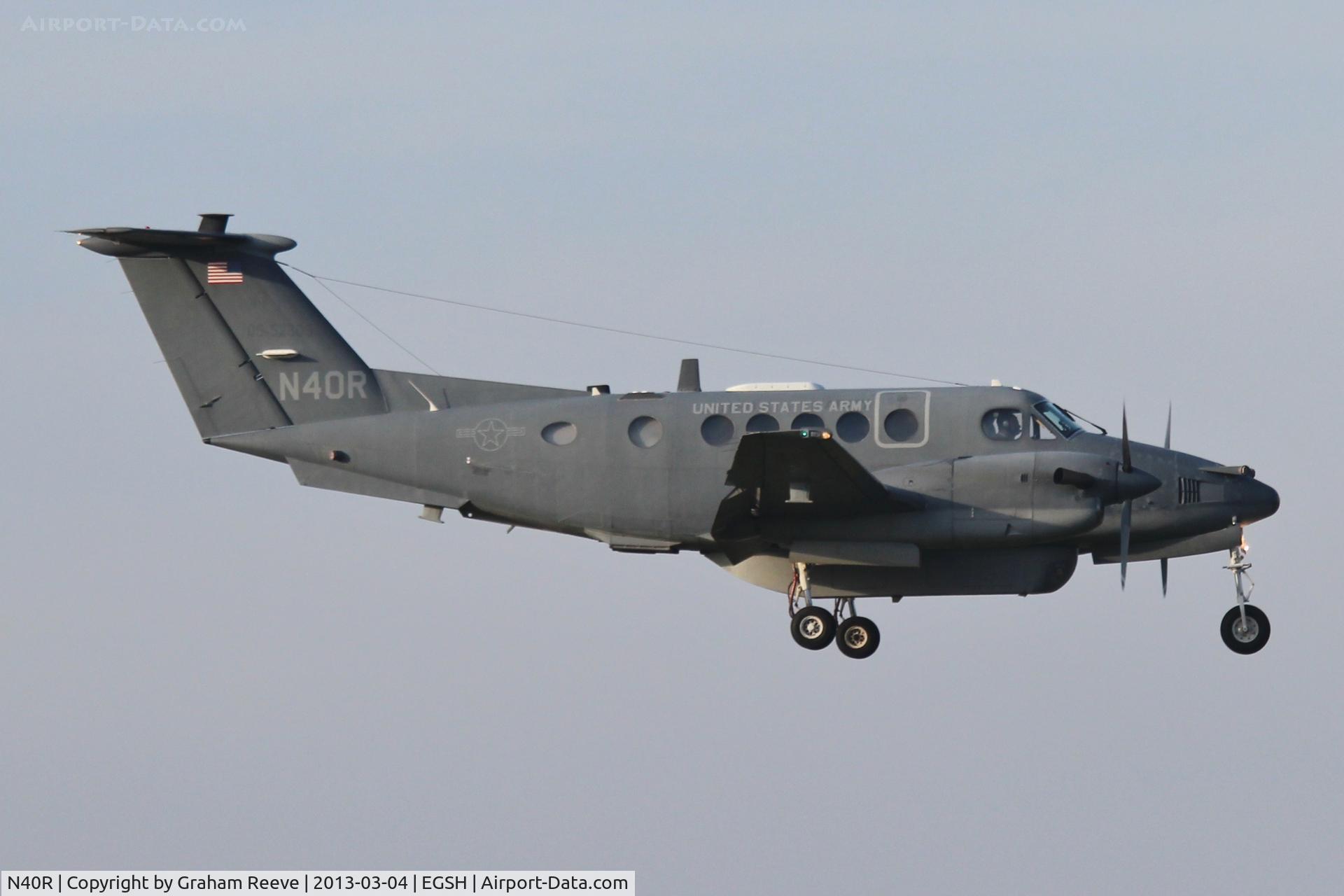 N40R, 1975 Beechcraft C-12A (King Air 200) C/N BC-7, US Army C12 about to touch down at Norwich.