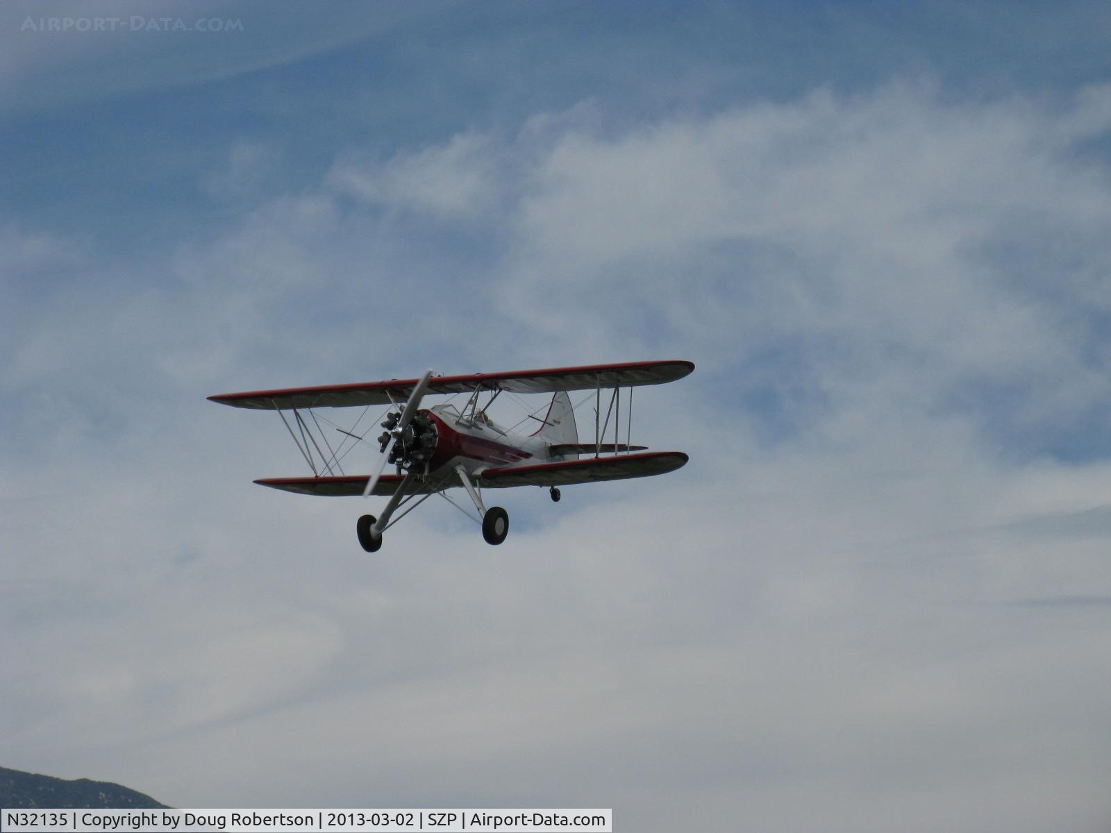 N32135, 1941 Waco UPF-7 C/N 5767, 1941 Waco UPF-7, Continental W670 220 Hp radial, chromed engine, prop & spinner, arguably one of the prettiest classic biplanes, SZP-based, on final Rwy 22