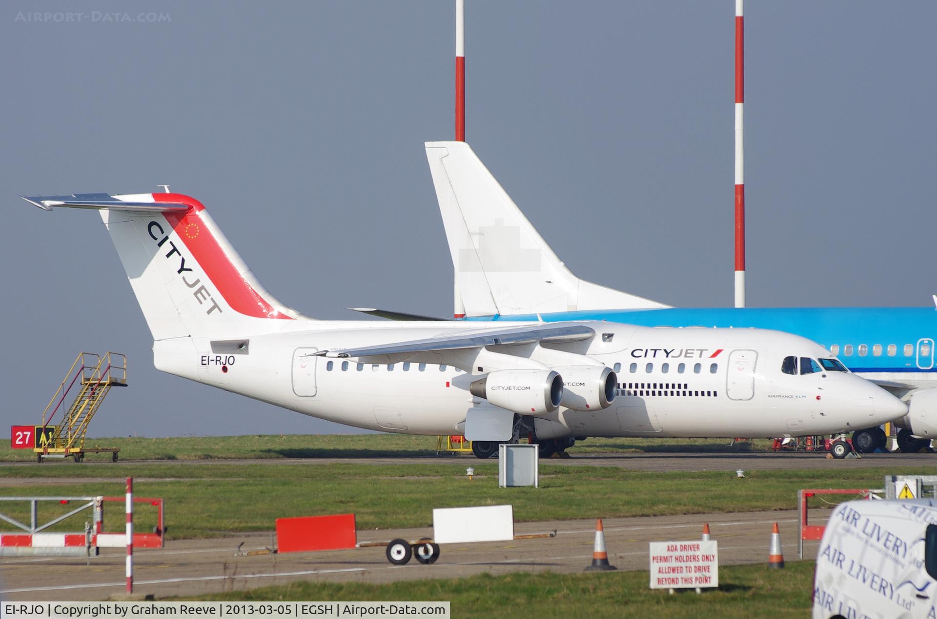 EI-RJO, 1999 British Aerospace Avro 146-RJ85A C/N E2352, Parked at Norwich.